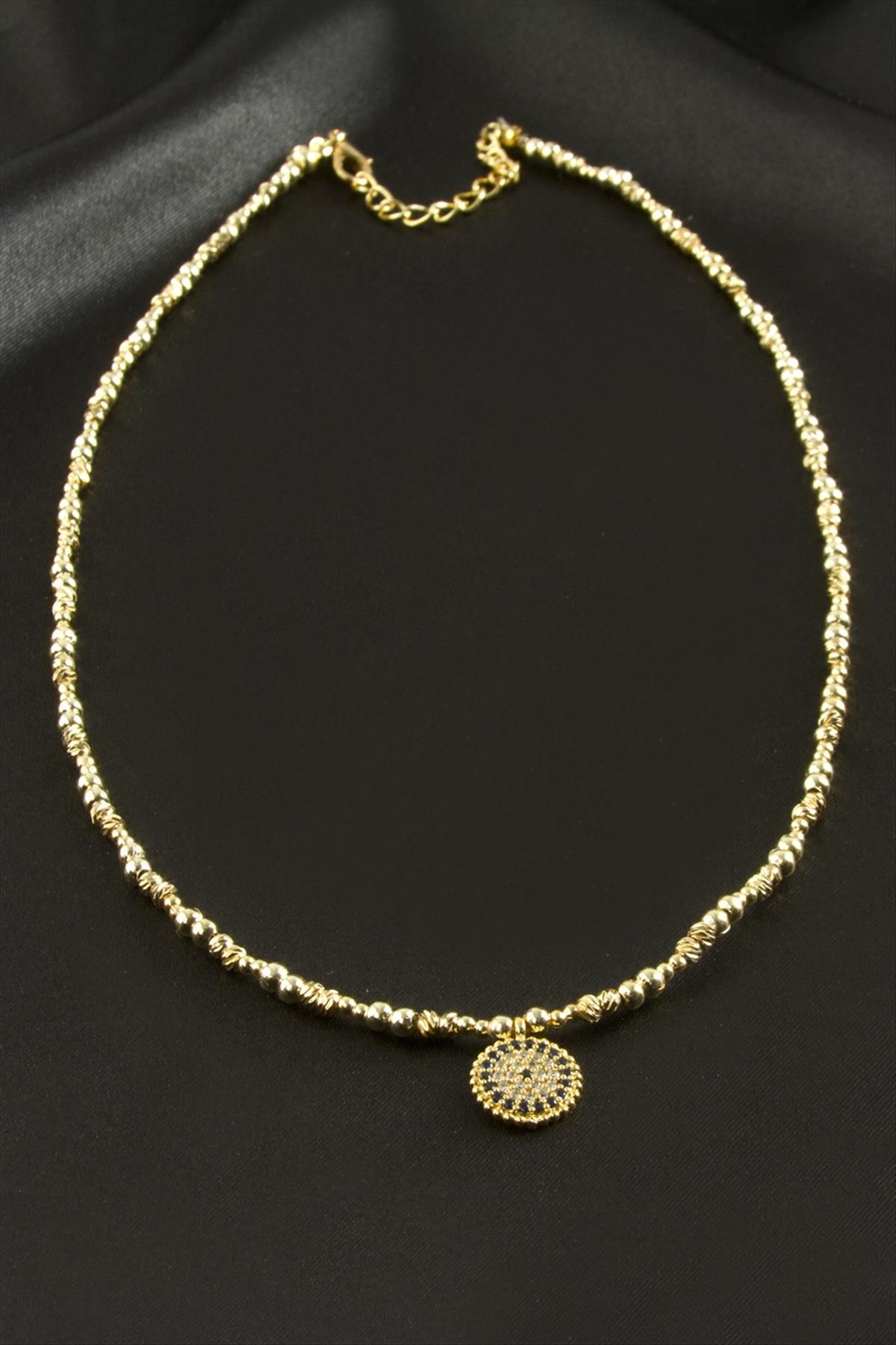 Nazar Zirkon Taşlı Metal Boncuklu Kolye