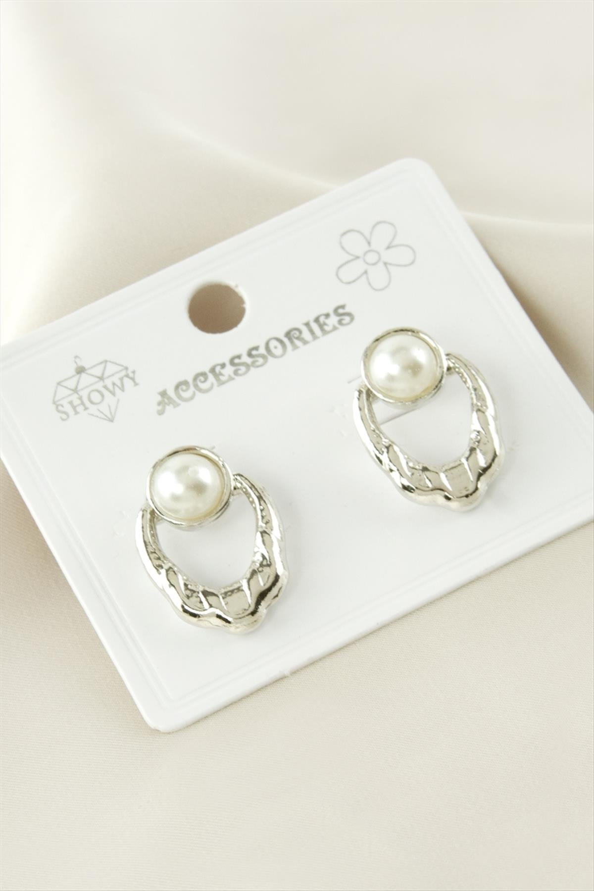Oval Metal İnci Küpe