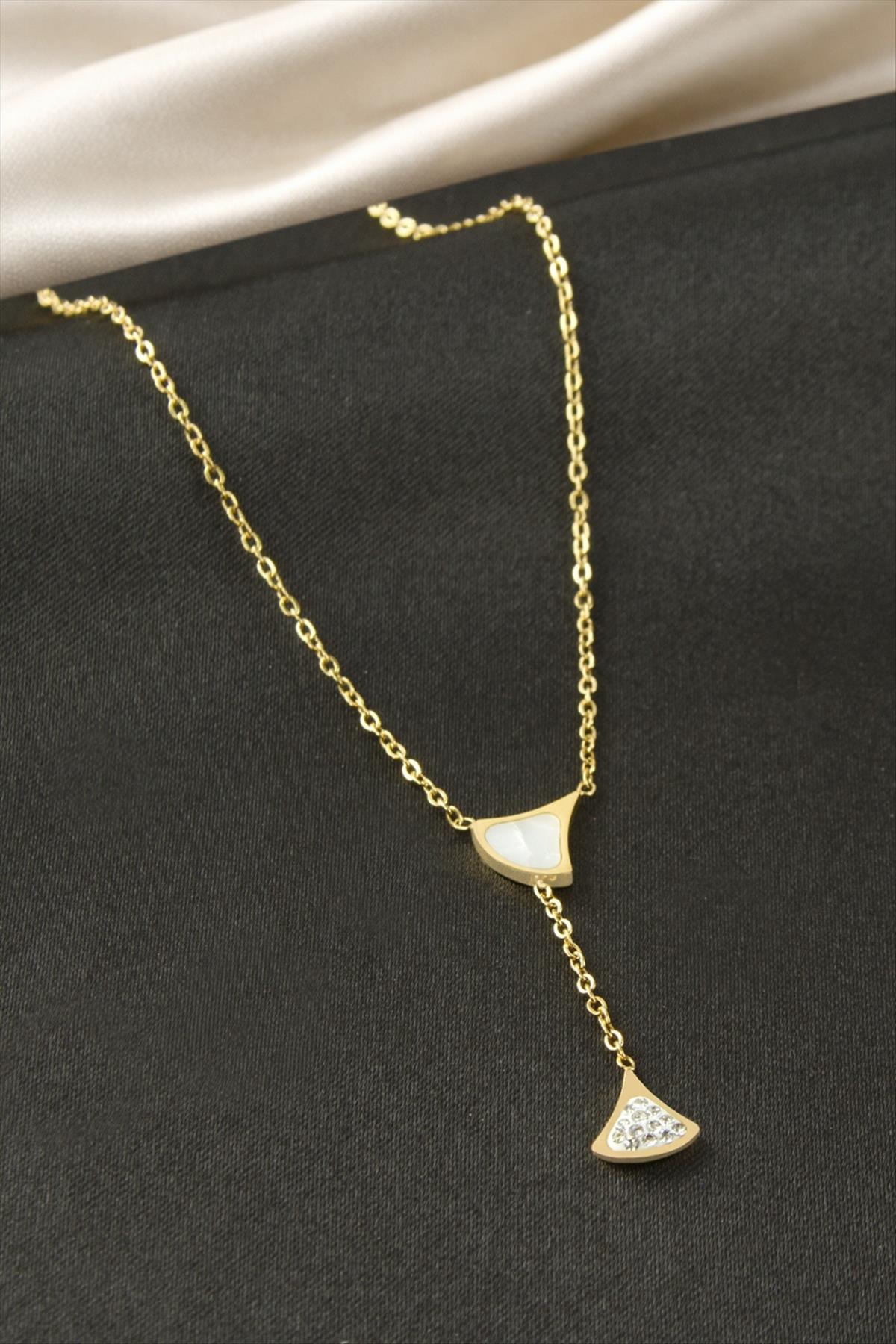 Oval Sedef Çelik Kolye