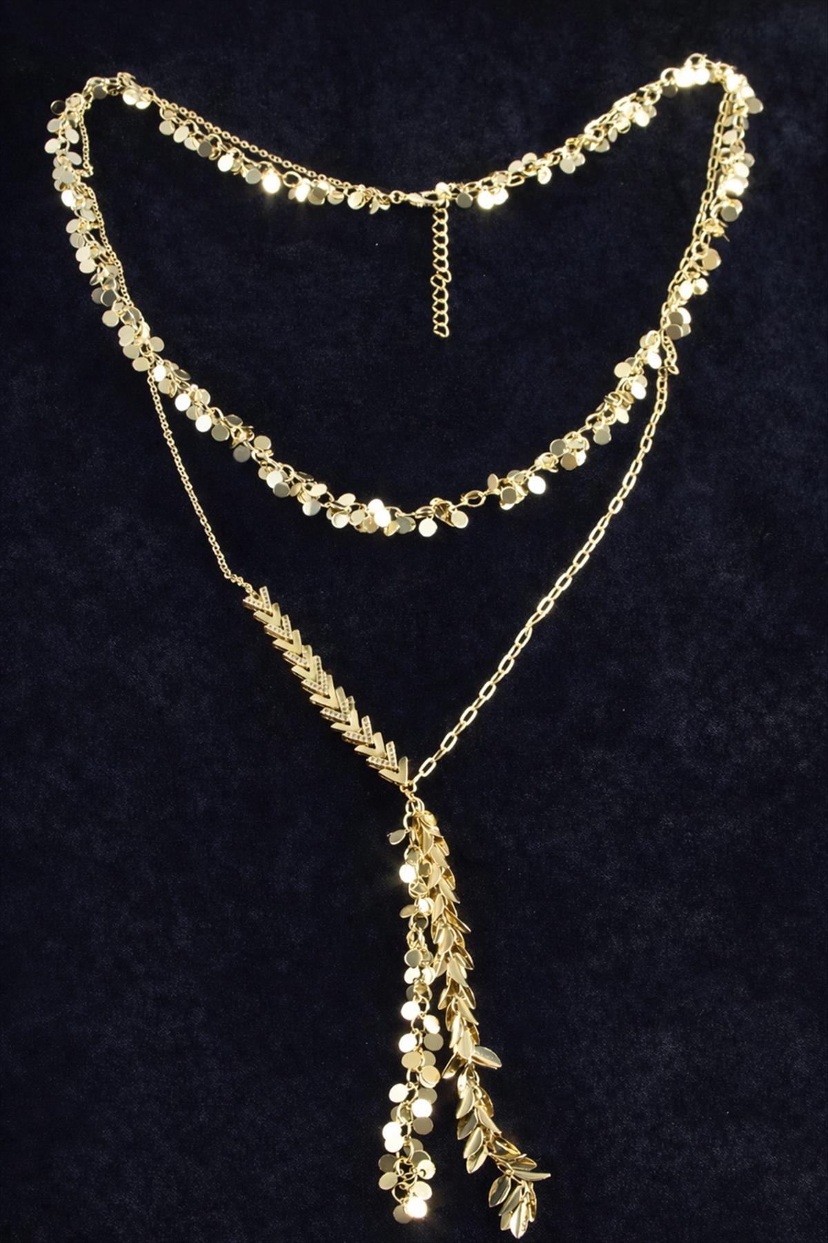 Pullu Zirkon Taşlı Lüks İkili Çelik Kolye