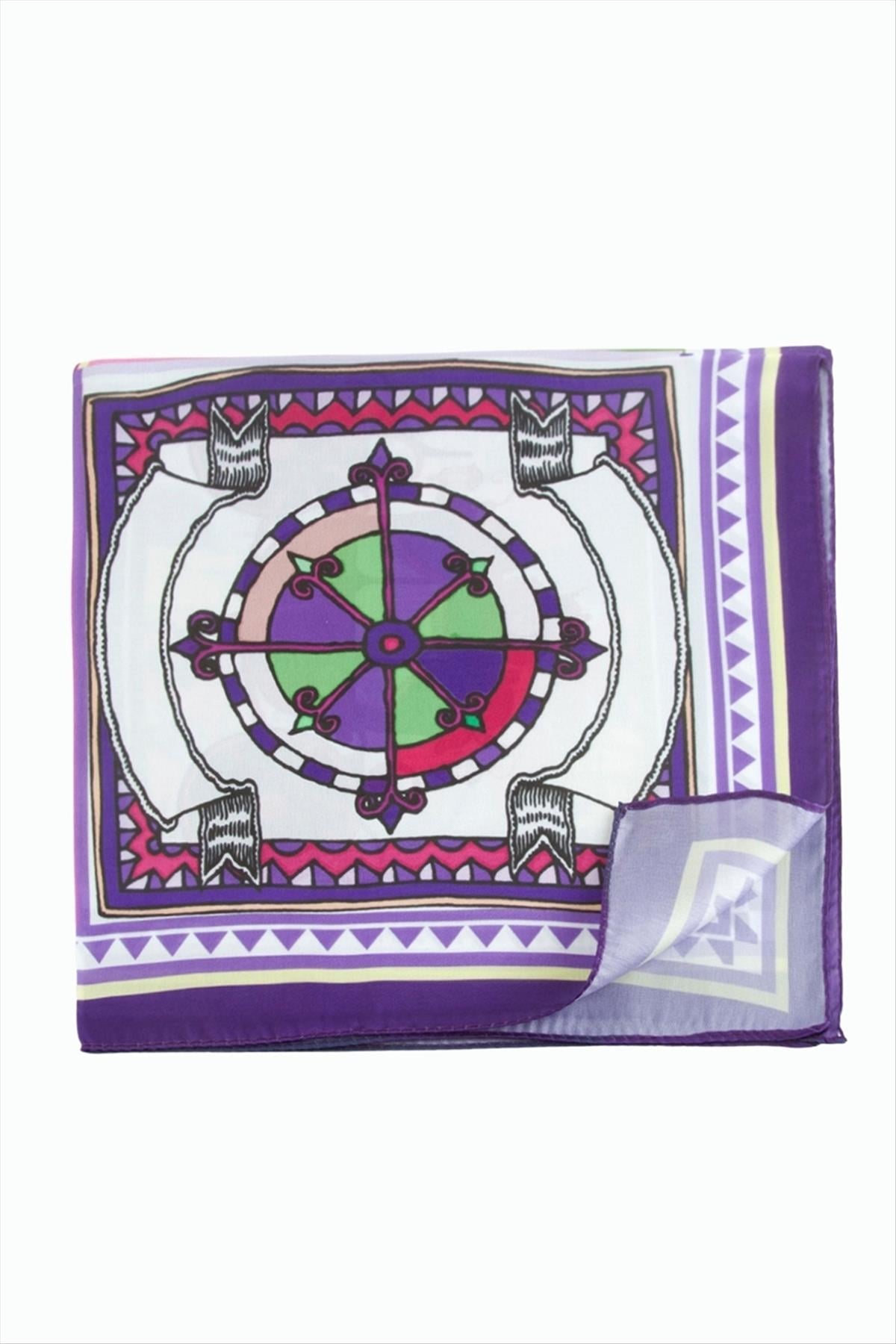 Pusula At Arabası Desenli Zr Şifon Fular 50*50 cm