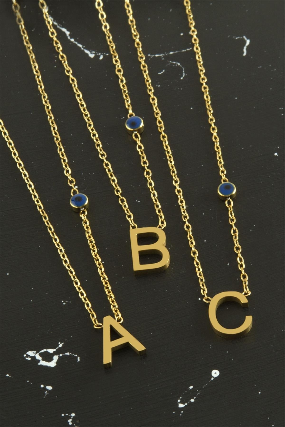 Sarı Renkli Harfli Çelik Kolye