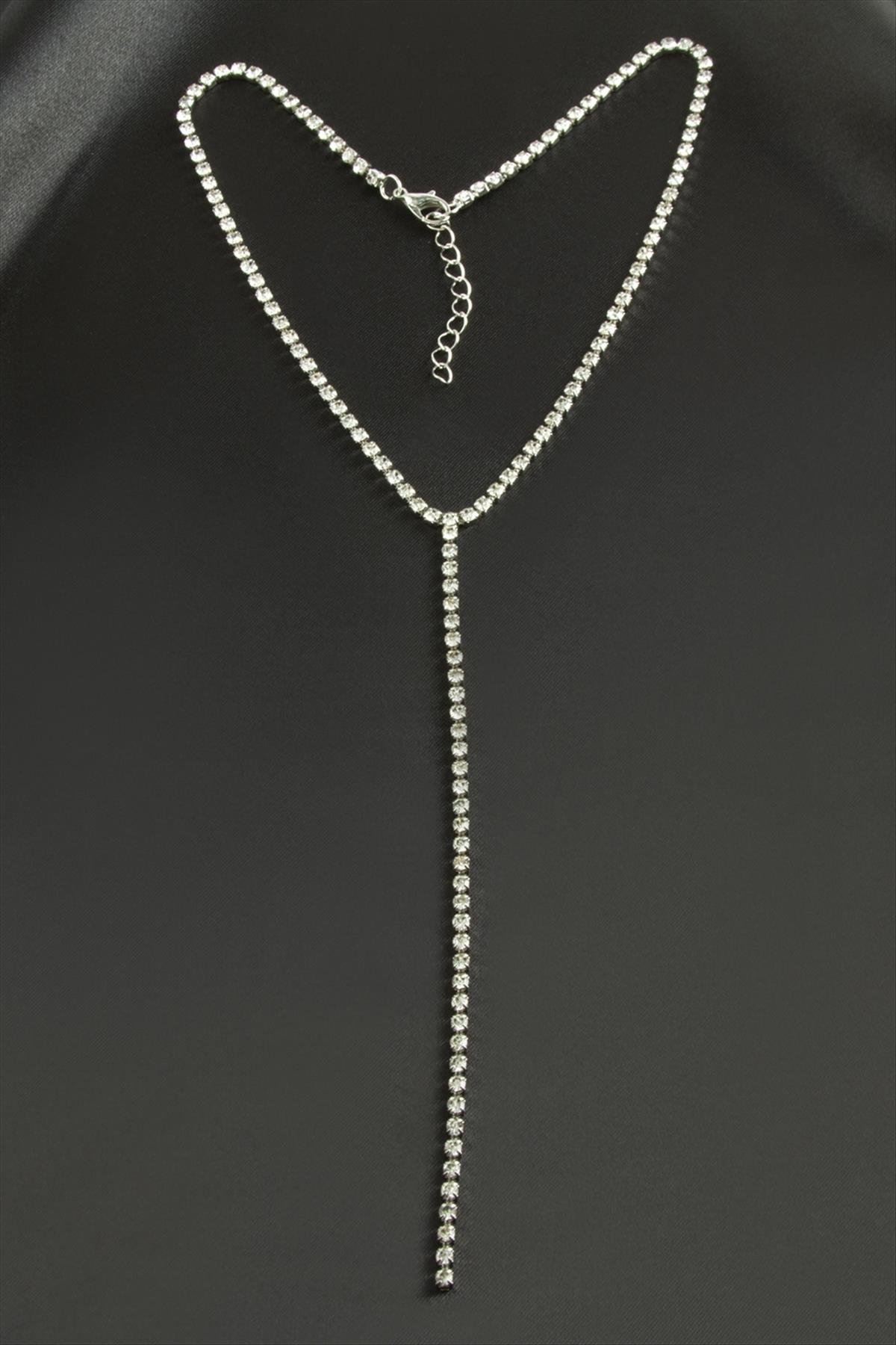 Şerit Taşlı Çelik Kolye 4 mm