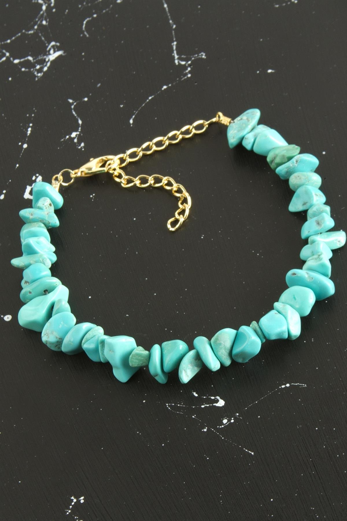 Turkuaz Kırık Doğaltaşlı Bileklik