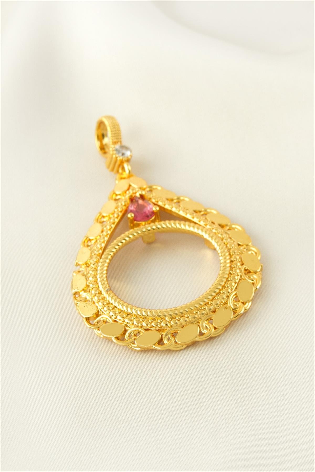 Yarım Altın Koyulabilir Taşlı Kolye Ucu