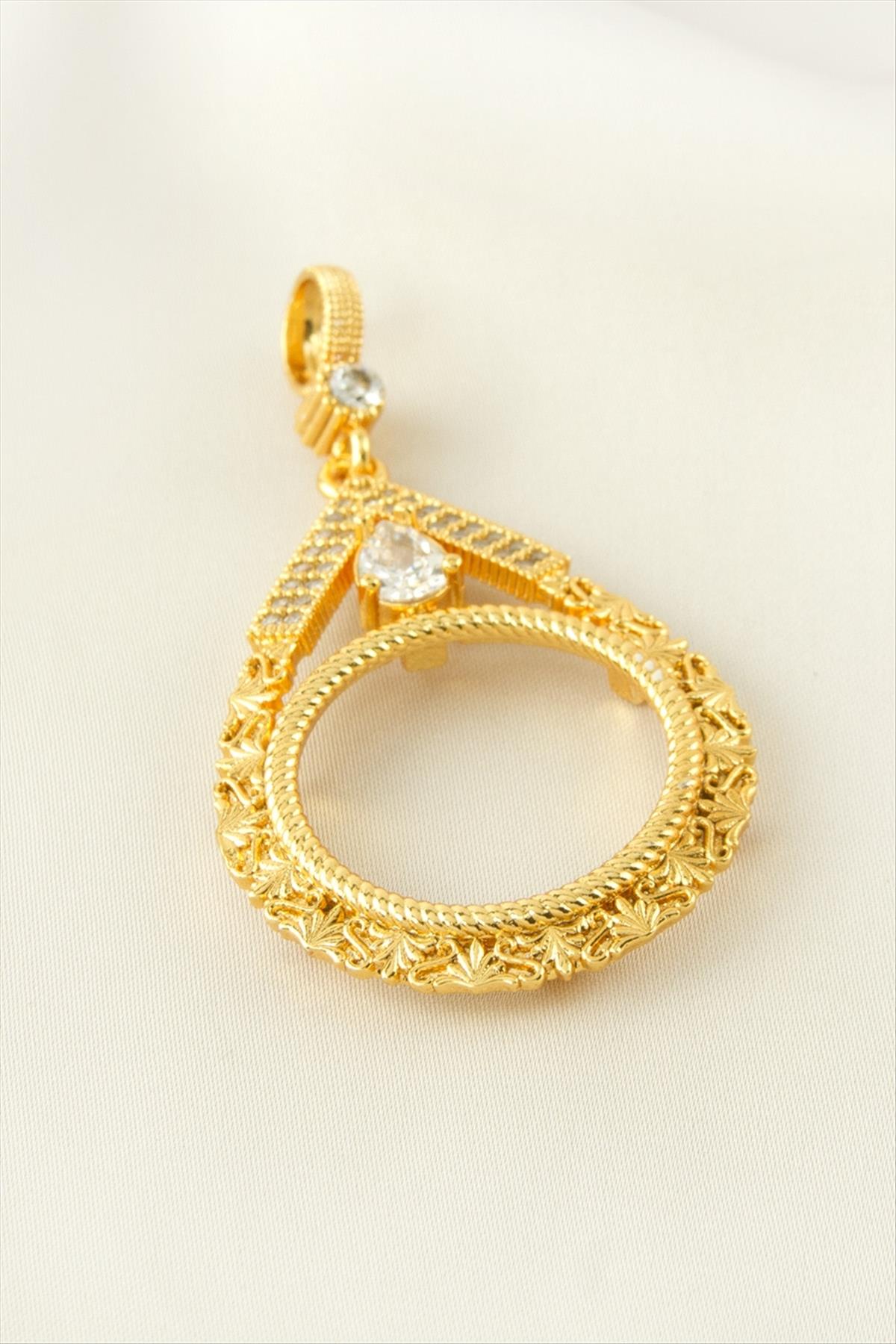 Yarım Altın Koyulabilir Taşlı Kolye Ucu