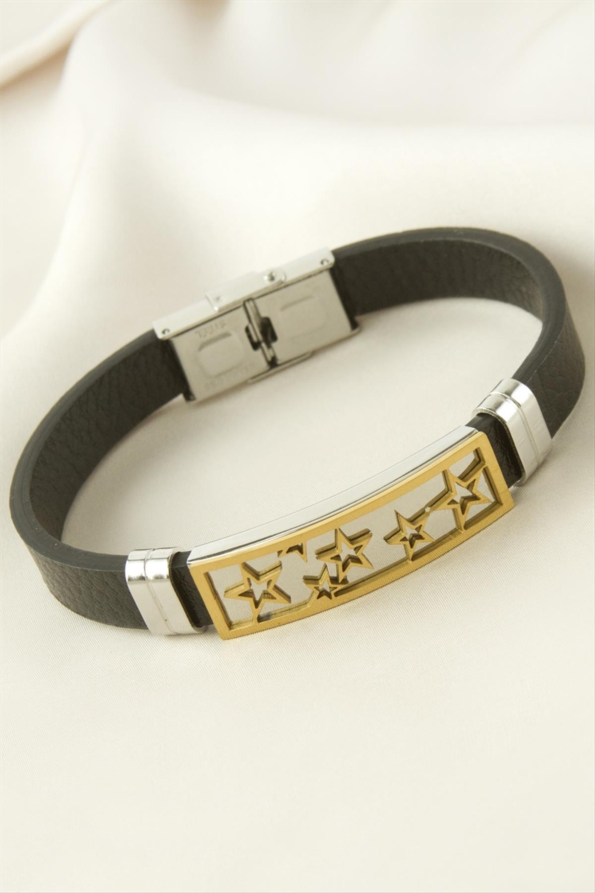 Yıldız Deri Çelik Bileklik