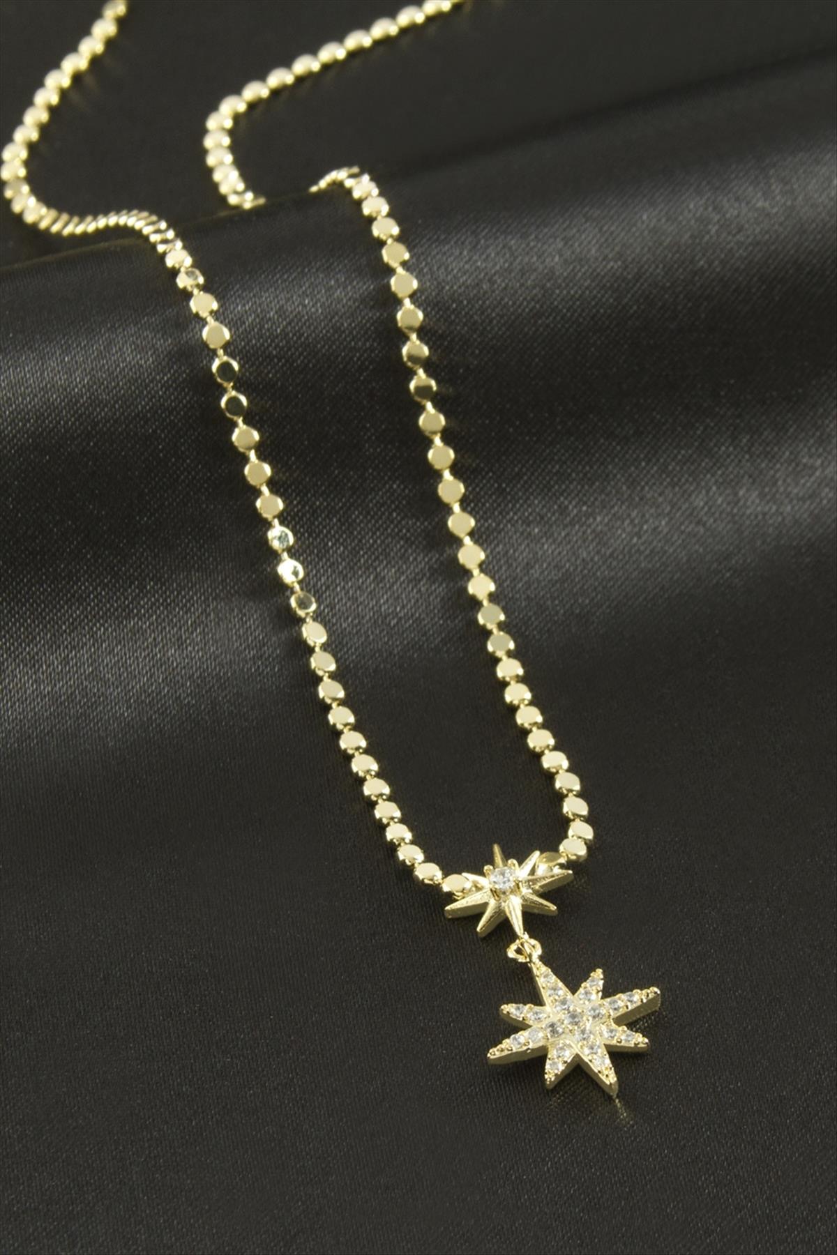 Yıldız Zirkon Taşlı Lüks Çelik Kolye