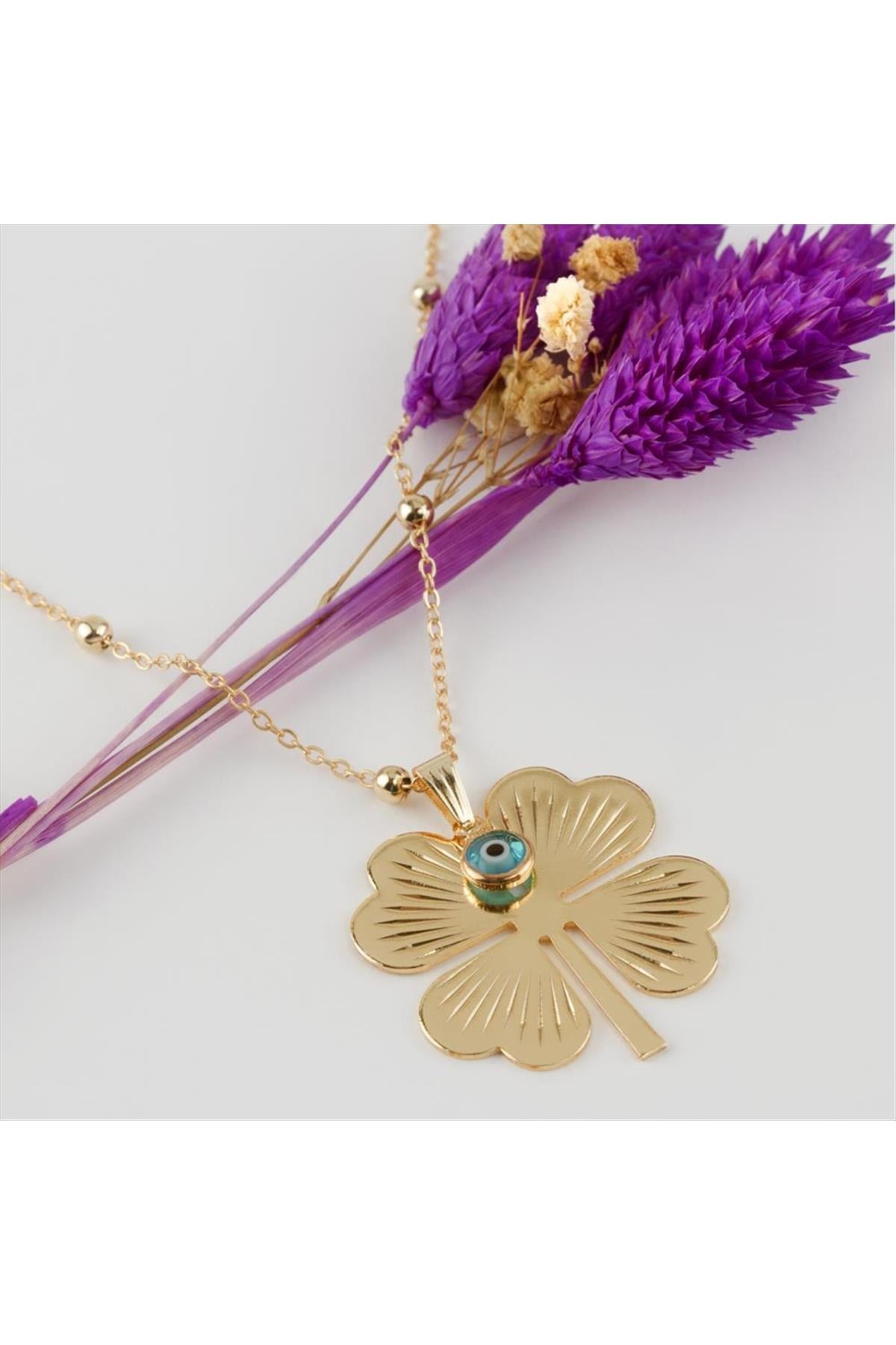 Yonca Figürlü Nazarlı Kolye