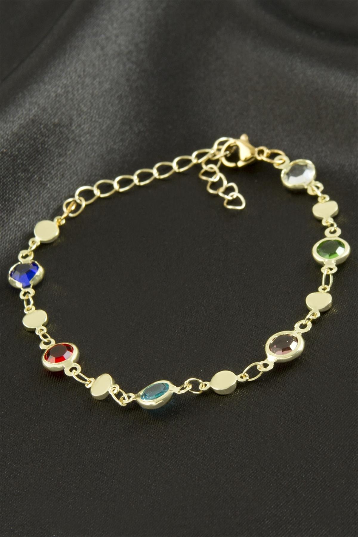 Yuvarlak Kristal Taşlı Çelik Bileklik