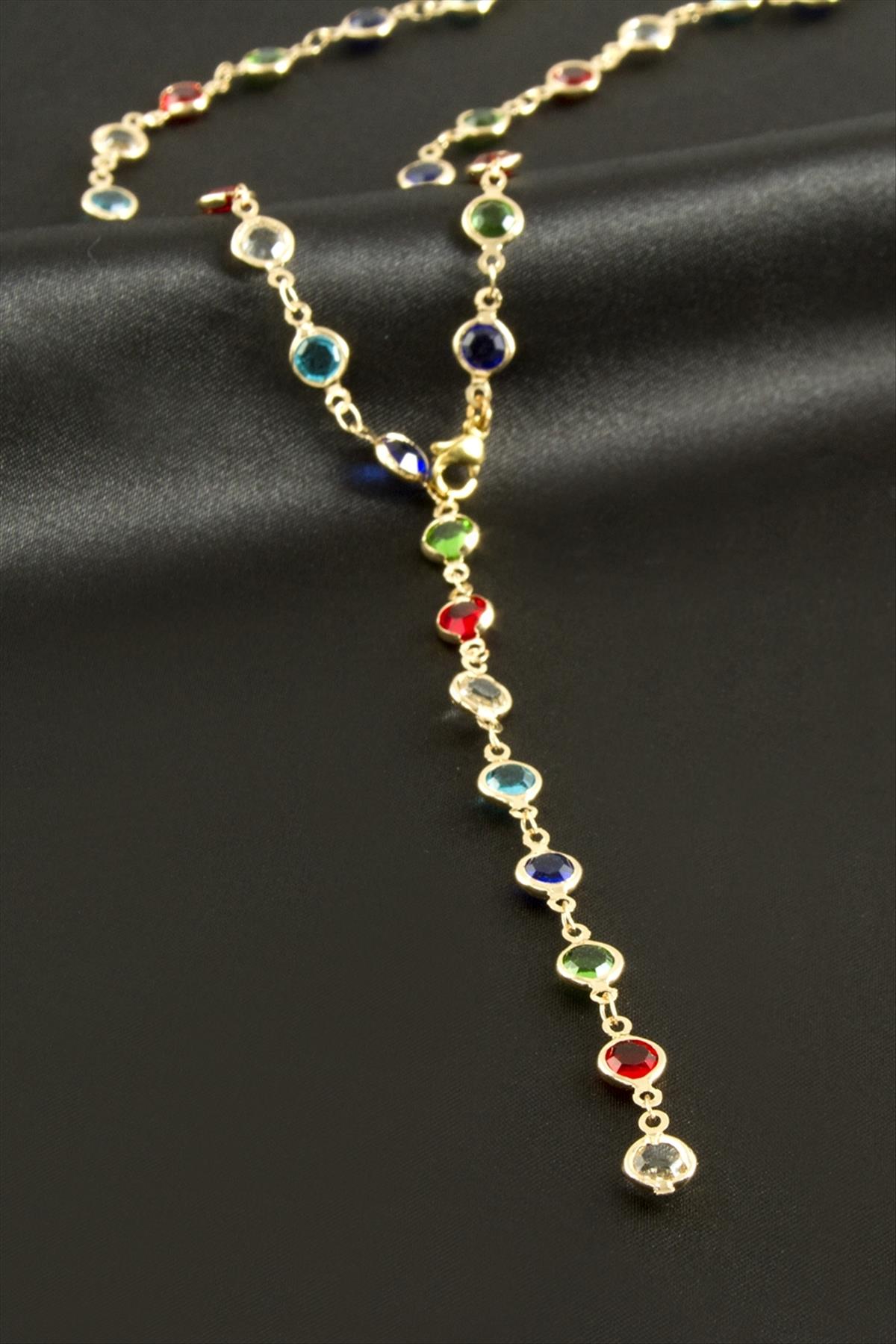 Yuvarlak Zirkon Taşlı Çelik Y Kolye