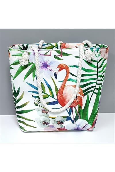 Flamingo Desenli Plaj Çantası