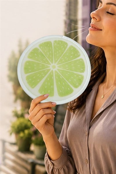 Limon Desenli Kore Yelpaze