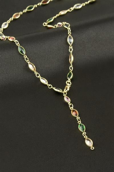 Oval Zirkon Taşlı Y Kolye