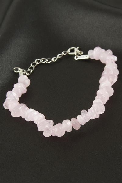 Pembe Kuvars Kırık Doğaltaş Bileklik
