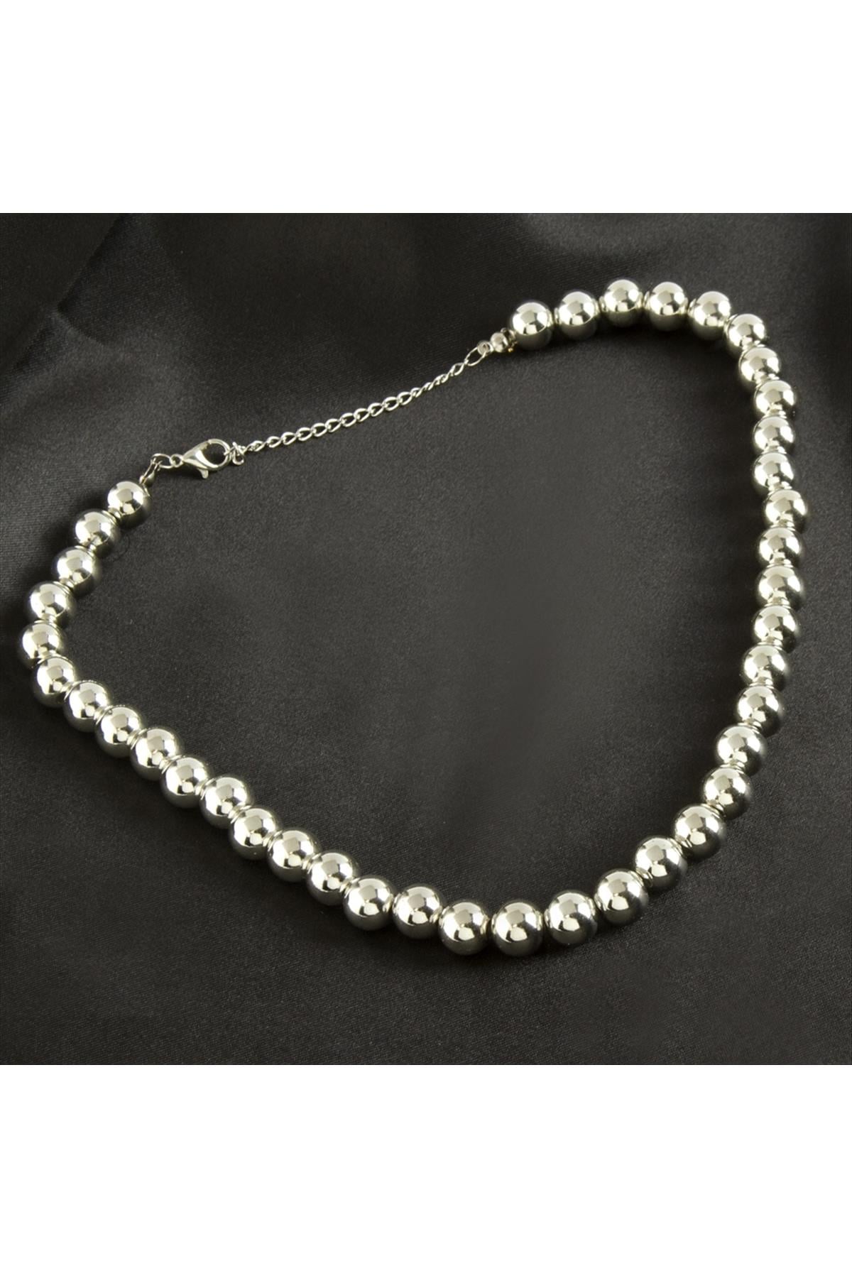 10 mm Metal Görünümlü Boncuk Kolye