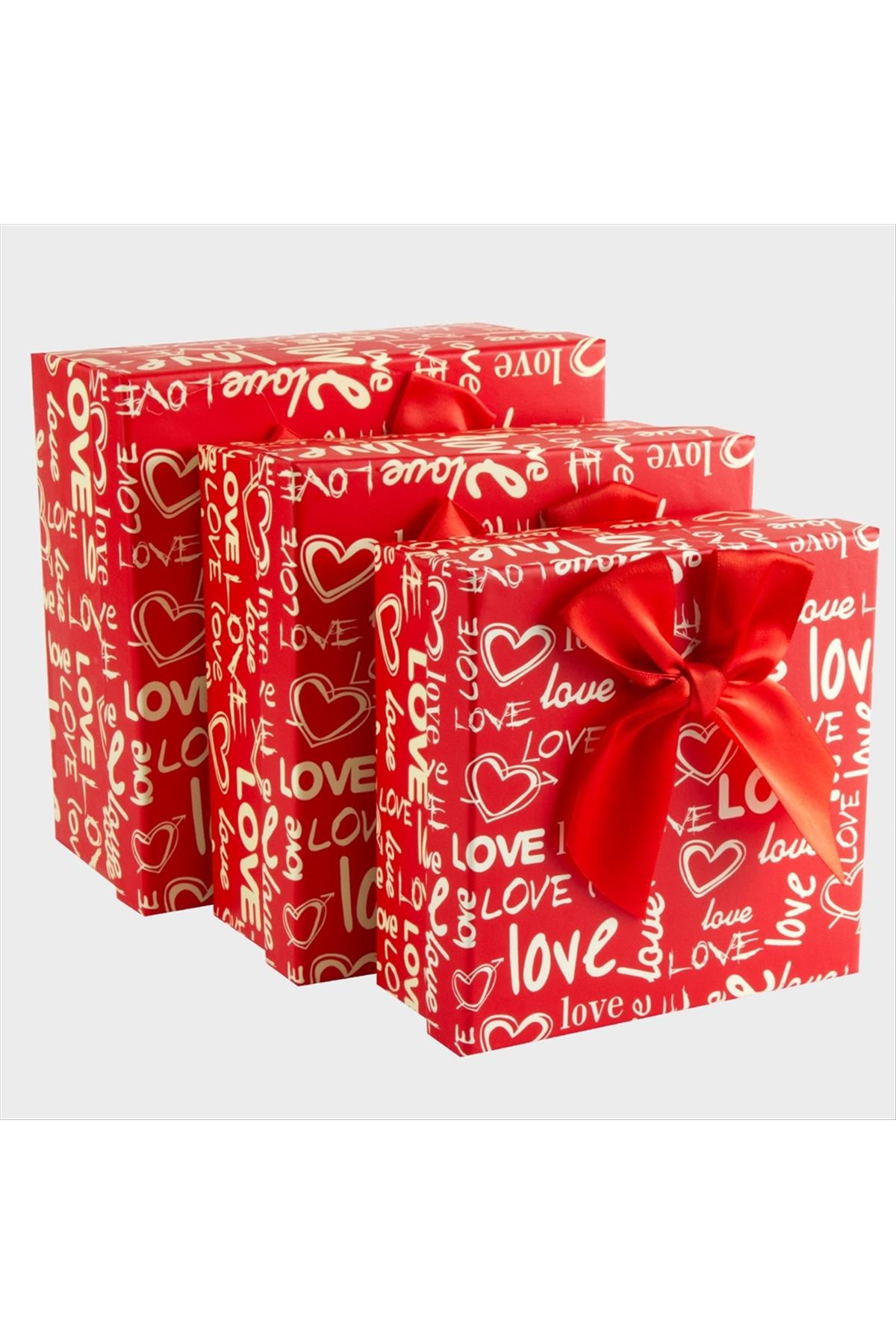 3'lü Love Yazılı Kalp Hediye Kutusu