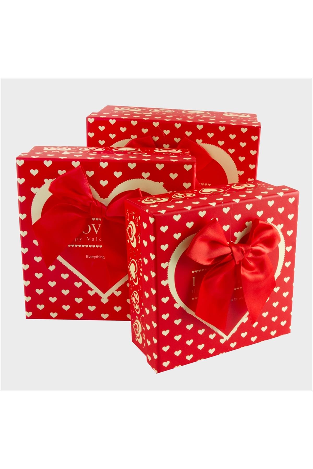 3'lü Love Yazılı  Kalp Hediye Kutusu