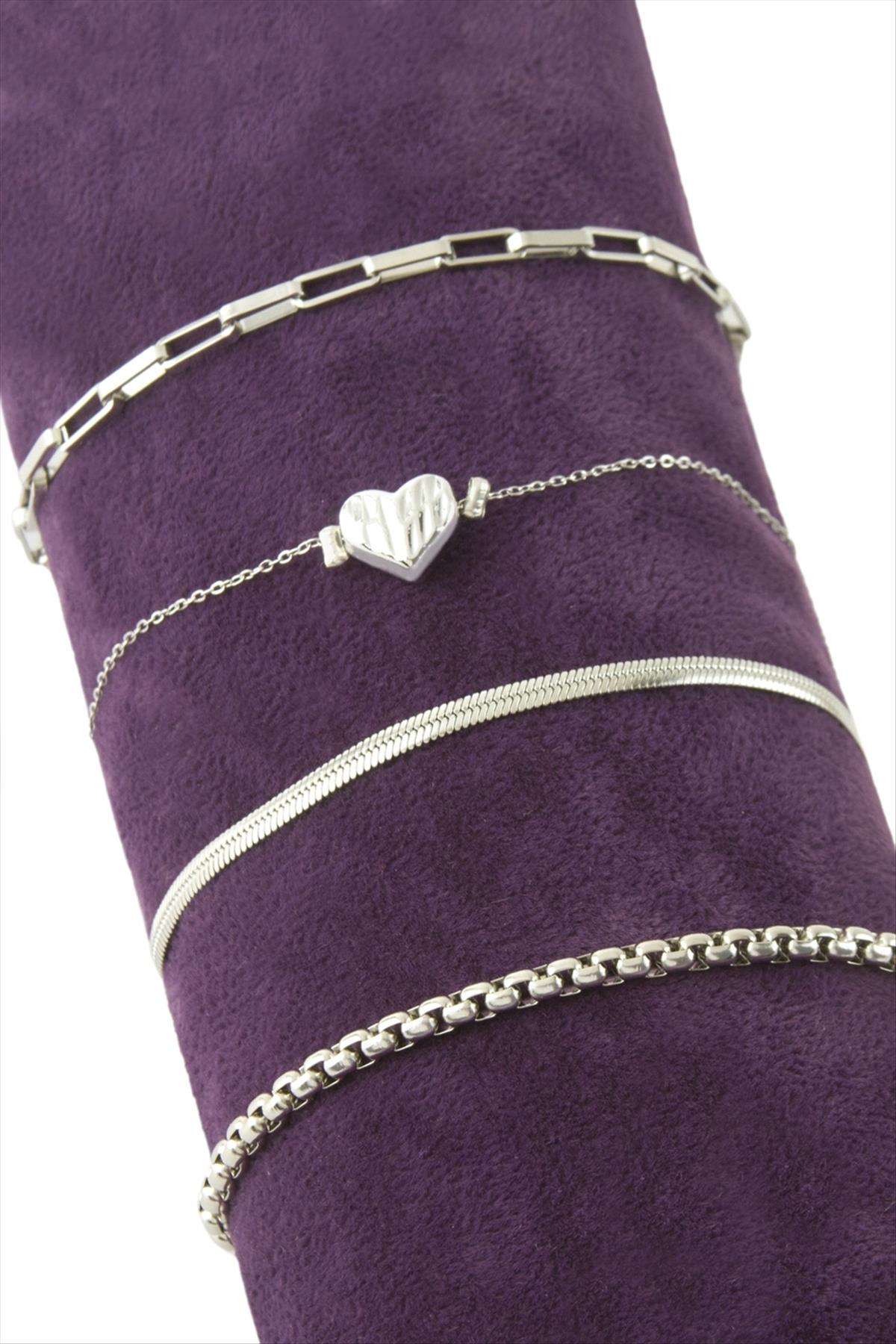 4 Adet Kalp Nazar Taşlı Zincir Bileklik