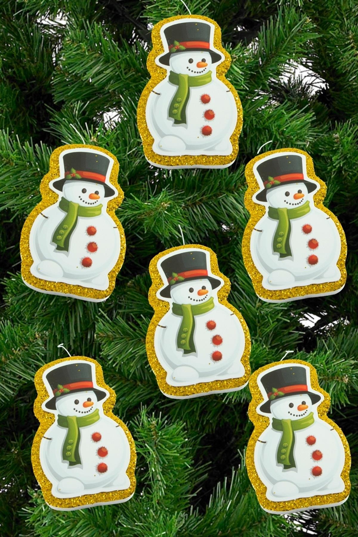 6 Adet Kardan Adam Simli Yılbaşı Ağaç Süsü 10 cm