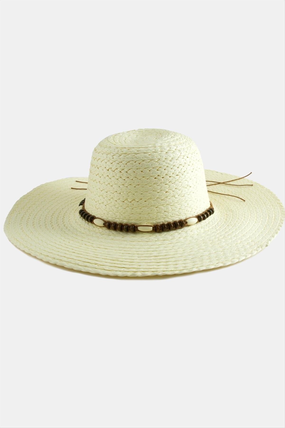 Ahşap Boncuklu Hasır Şapka