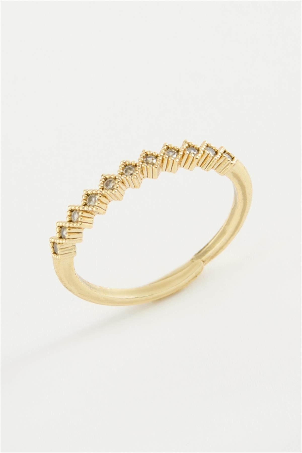 Baklava Şekli Taşlı Metal Yüzük