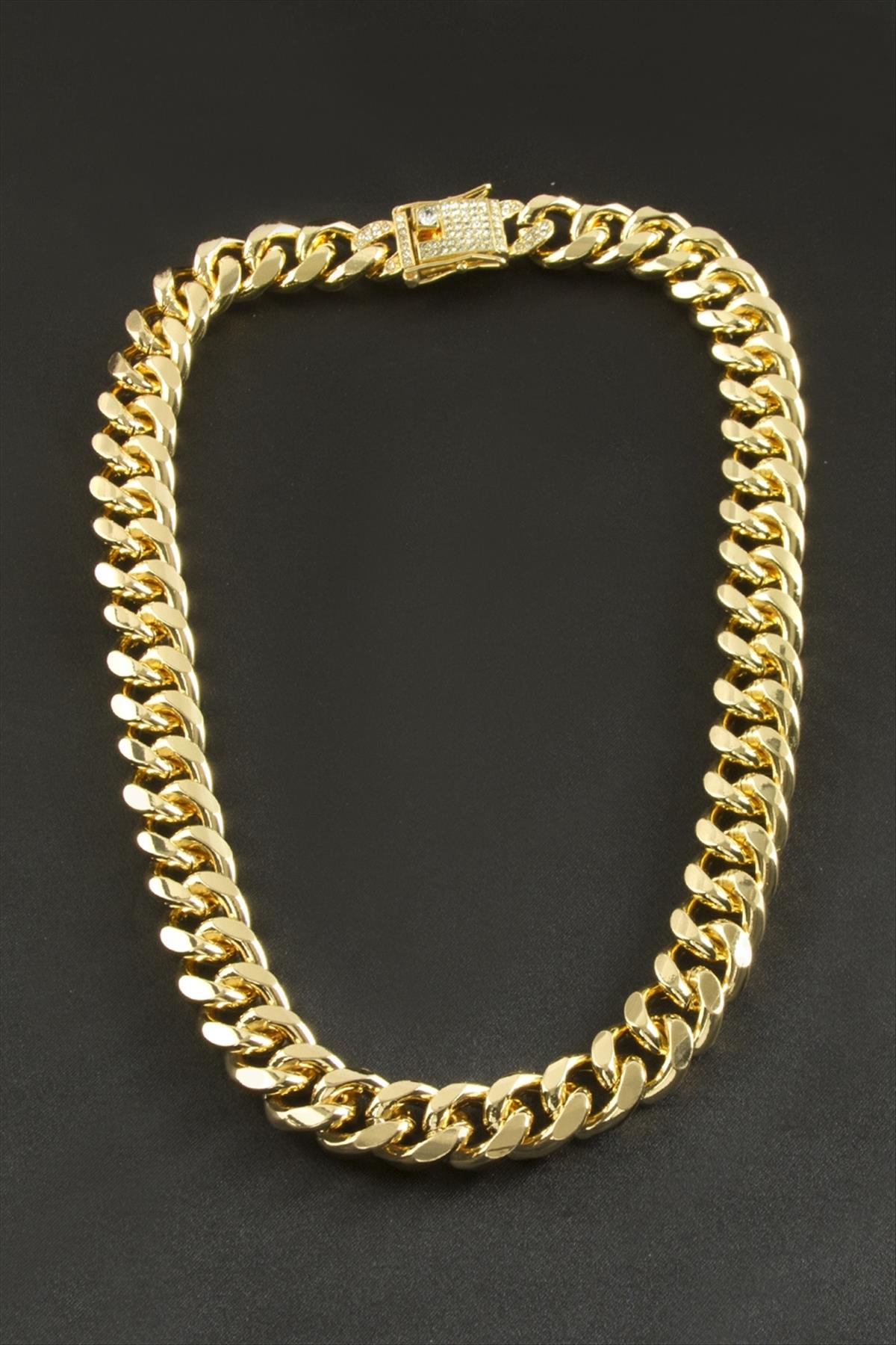 Chain Zirkon Taşlı Kalın Zincir Lüks Çelik Kolye