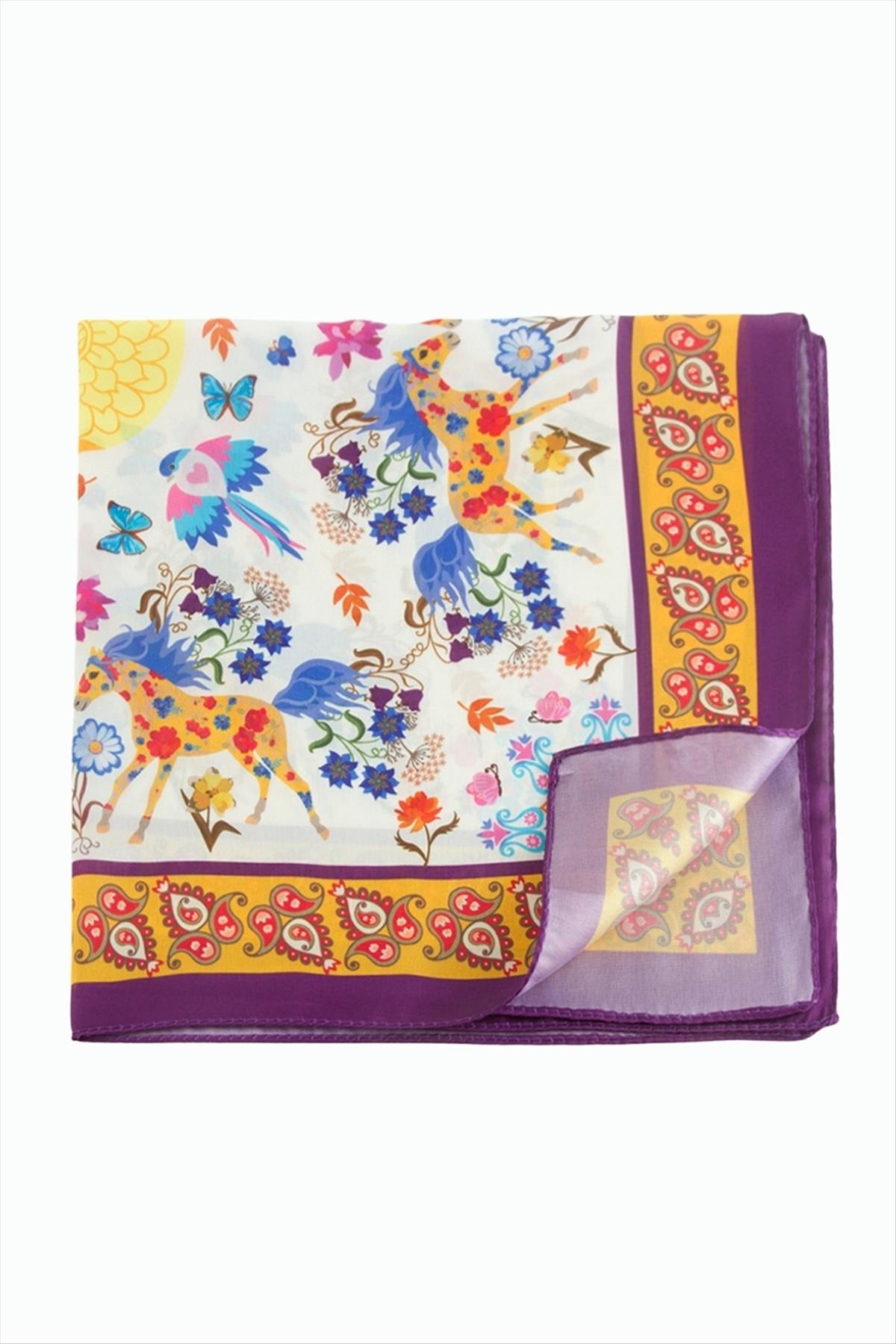 Çiçek Desenli Zr Şifon Fular 50*50 cm