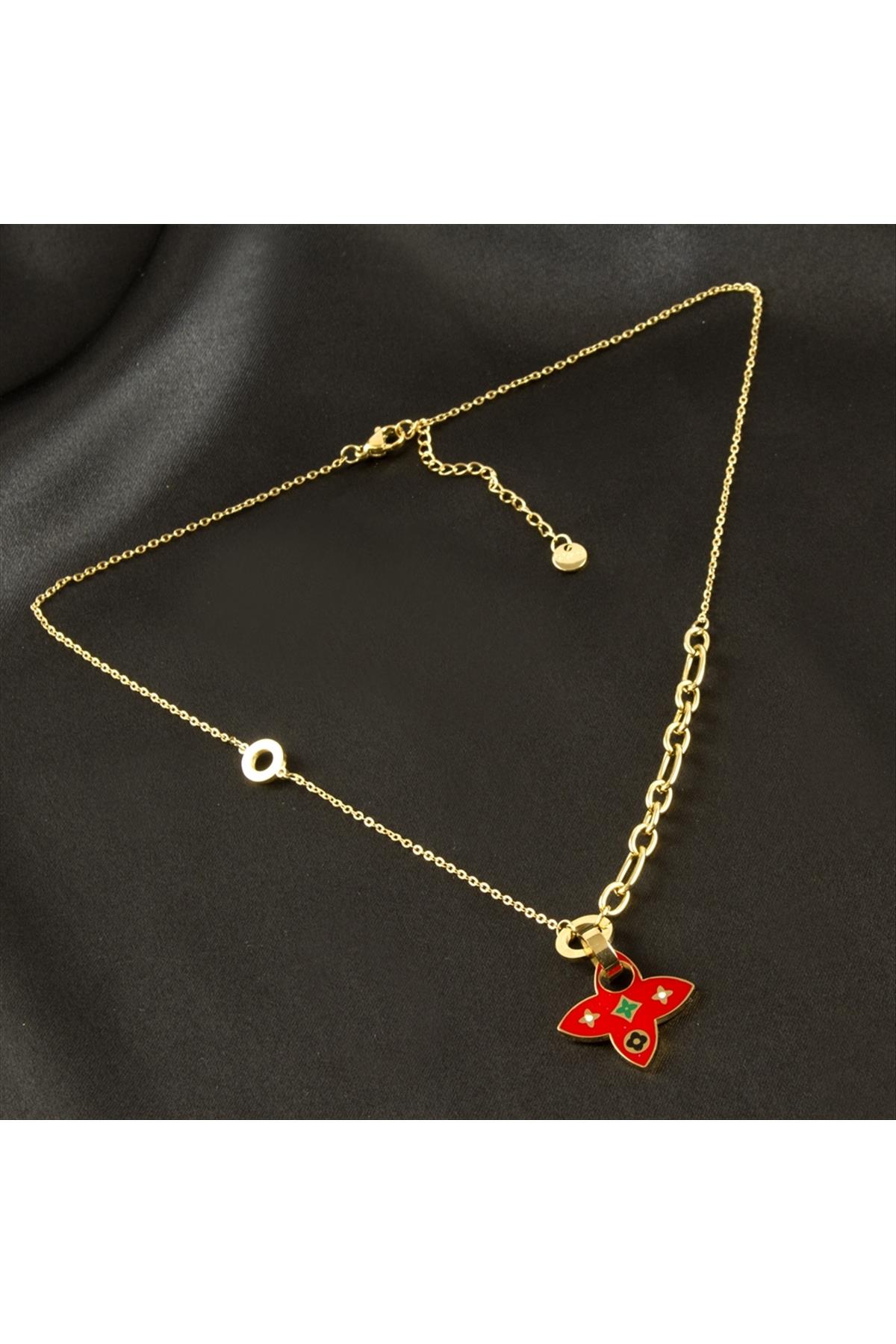 Çiçek Lüks Çelik Kolye