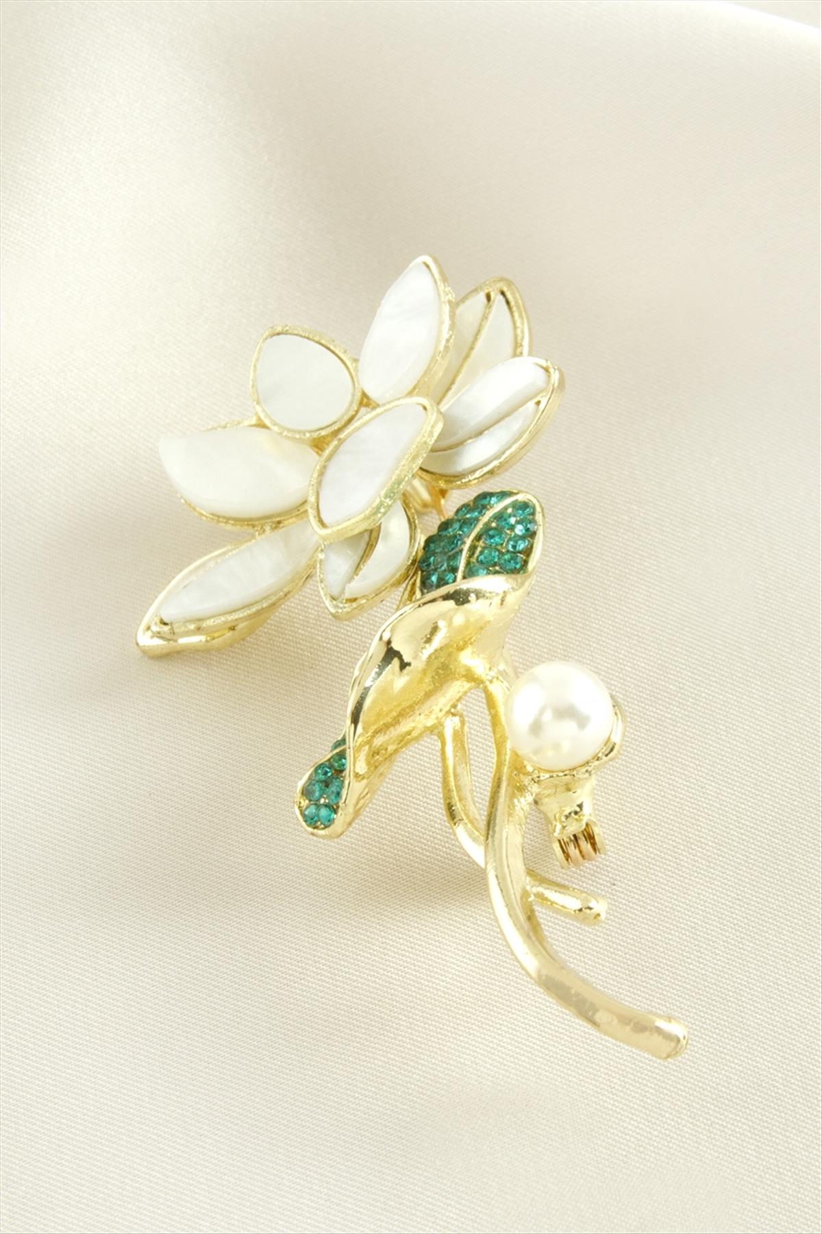 Çiçek Mineli Taşlı Broş