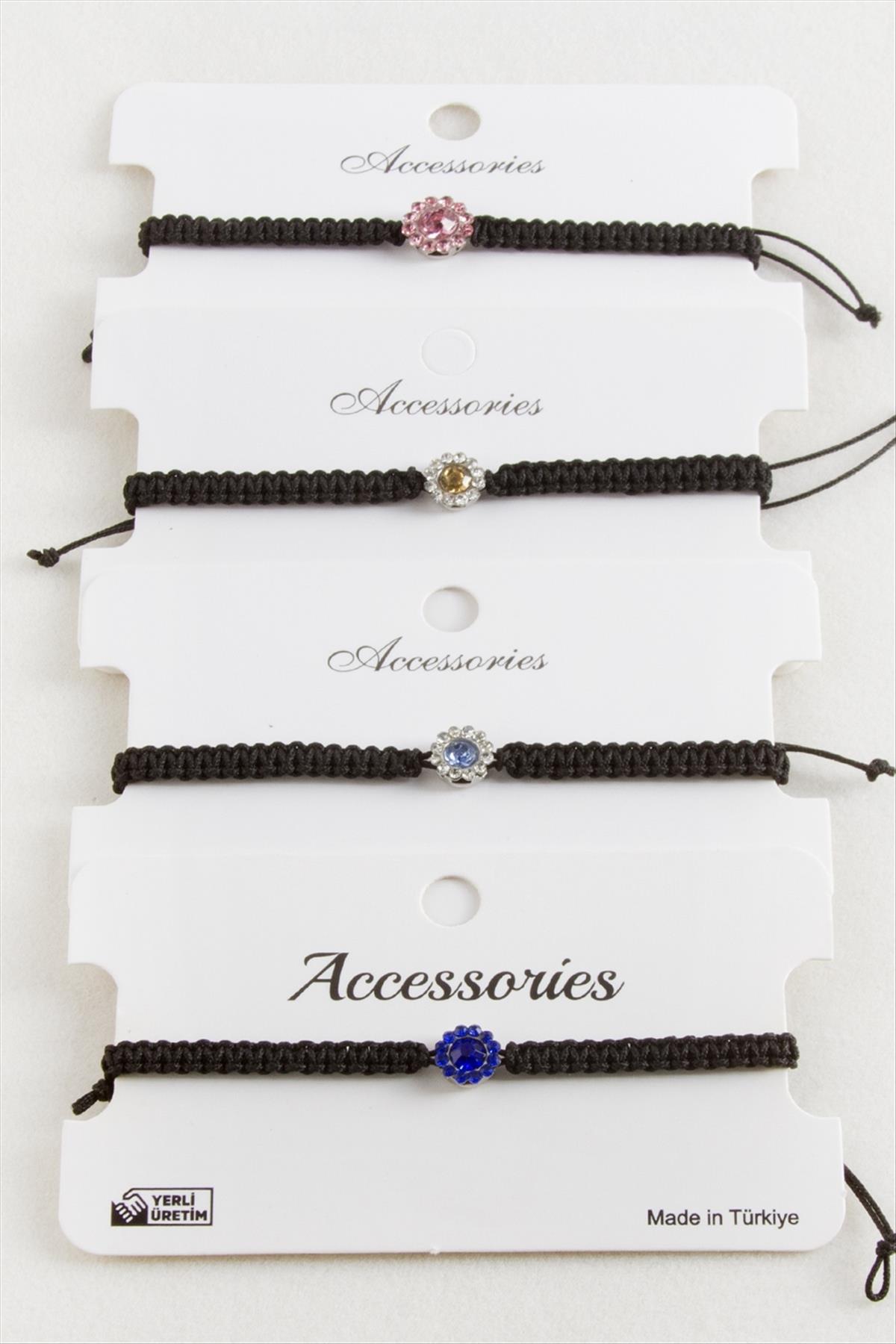 Çiçek Taşlı Makrome Örgülü Bileklik