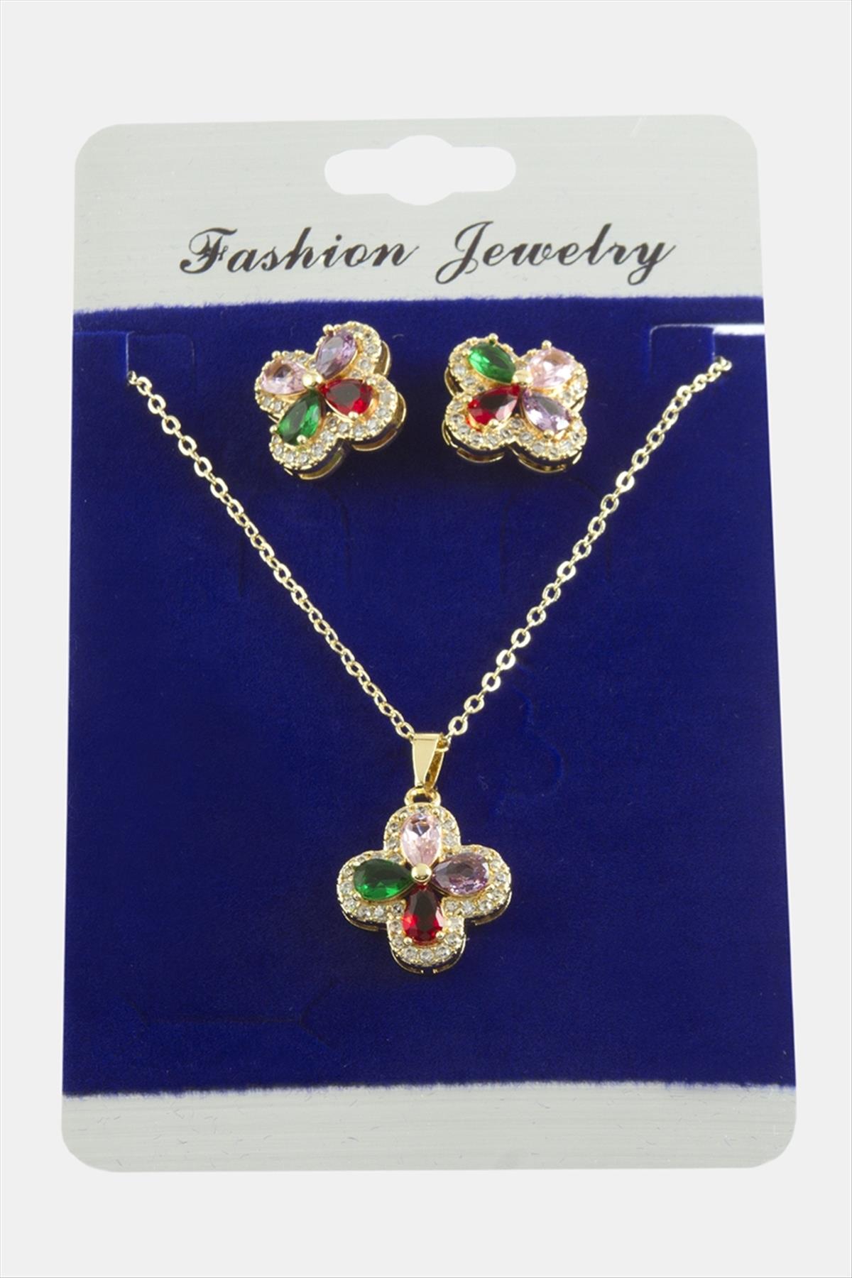 Çiçek Zirkon Taşlı Set Kolye