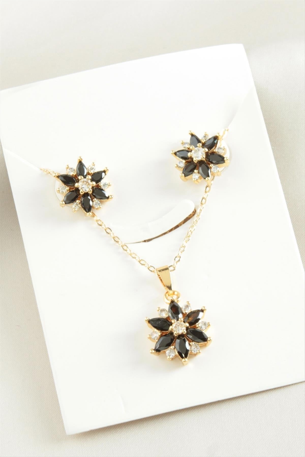 Çiçek Zirkon Taşlı Set Kolye