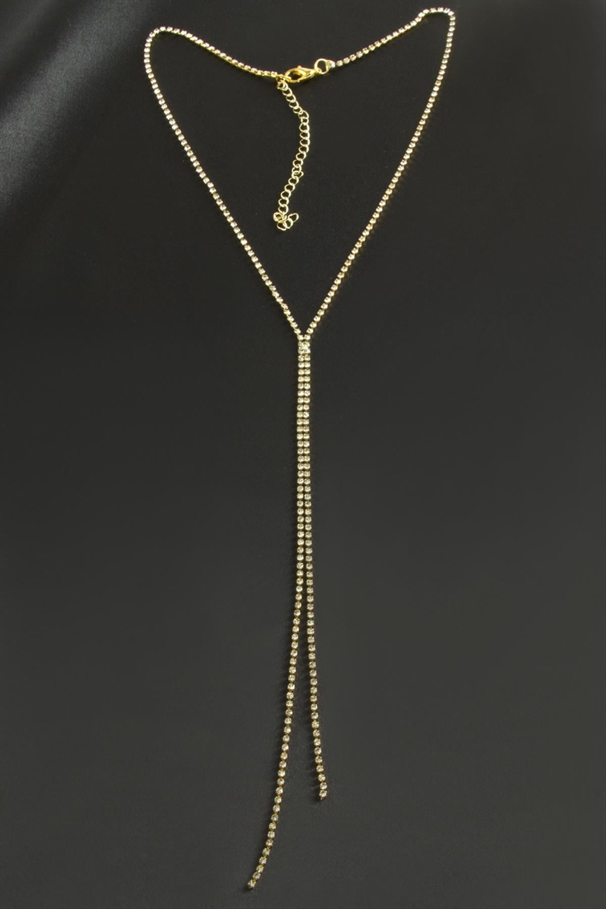 Çift Şerit Taşlı Çelik Kolye 2 mm