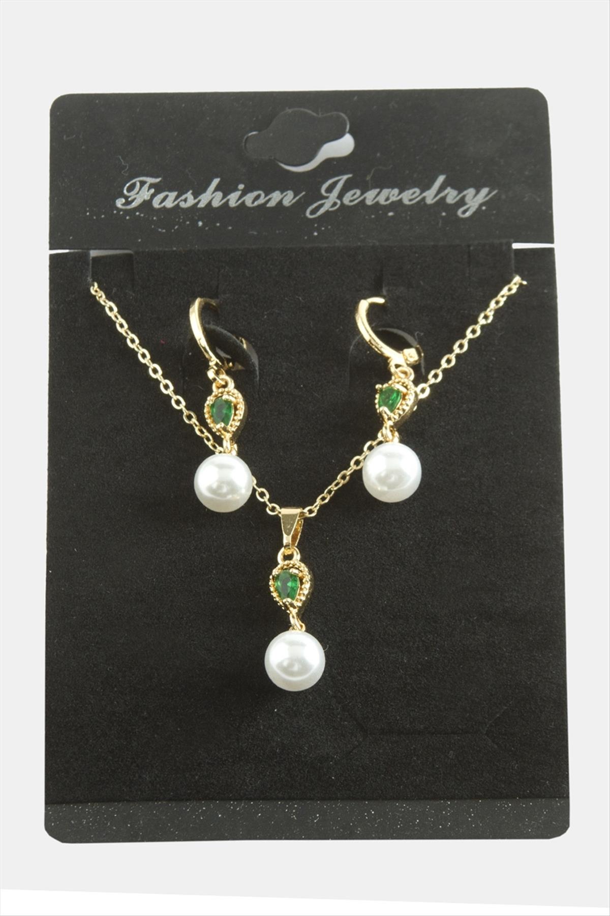 Damla İnci Zirkon Taşlı Set Kolye
