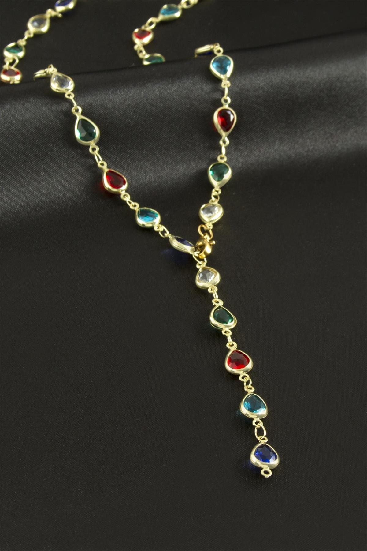 Damla Zirkon Taşlı Çelik Y Kolye