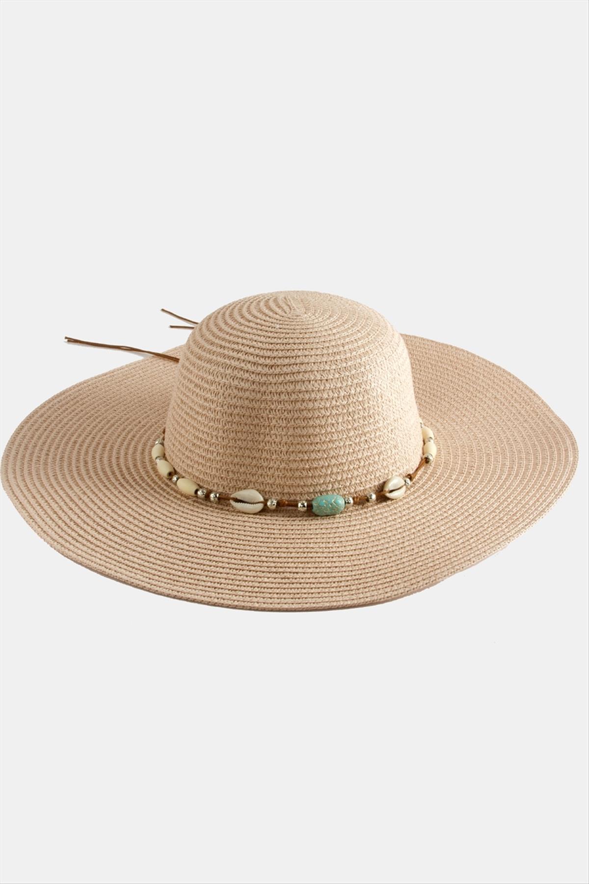 Etnik Boncuklu Hasır Şapka