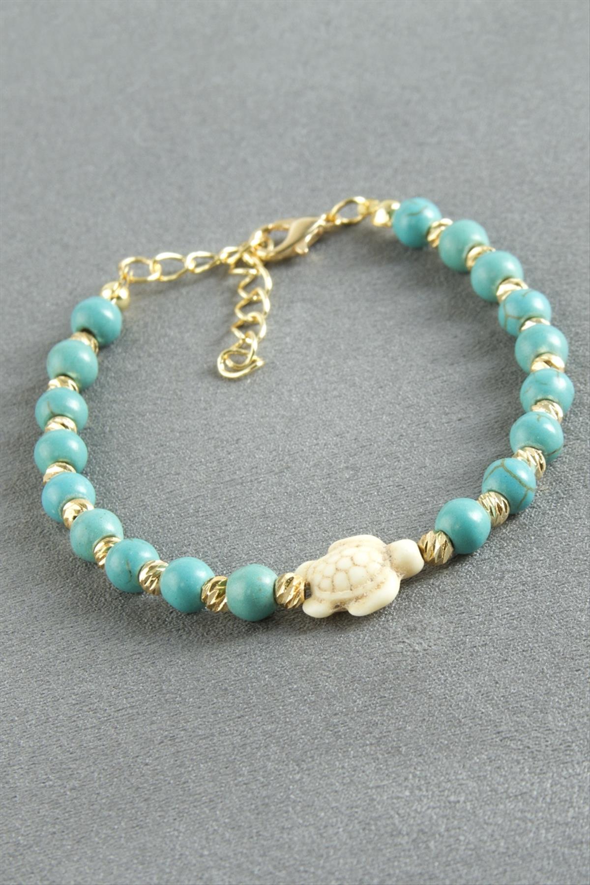 Fil Turkuaz Taşlı Boncuk Bileklik