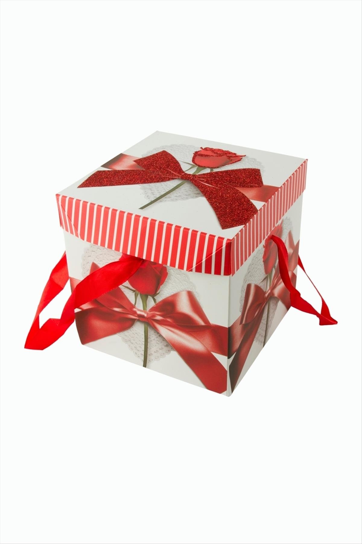 Fiyong Gül Simli Kare Hediyelik Kutu 15 cm