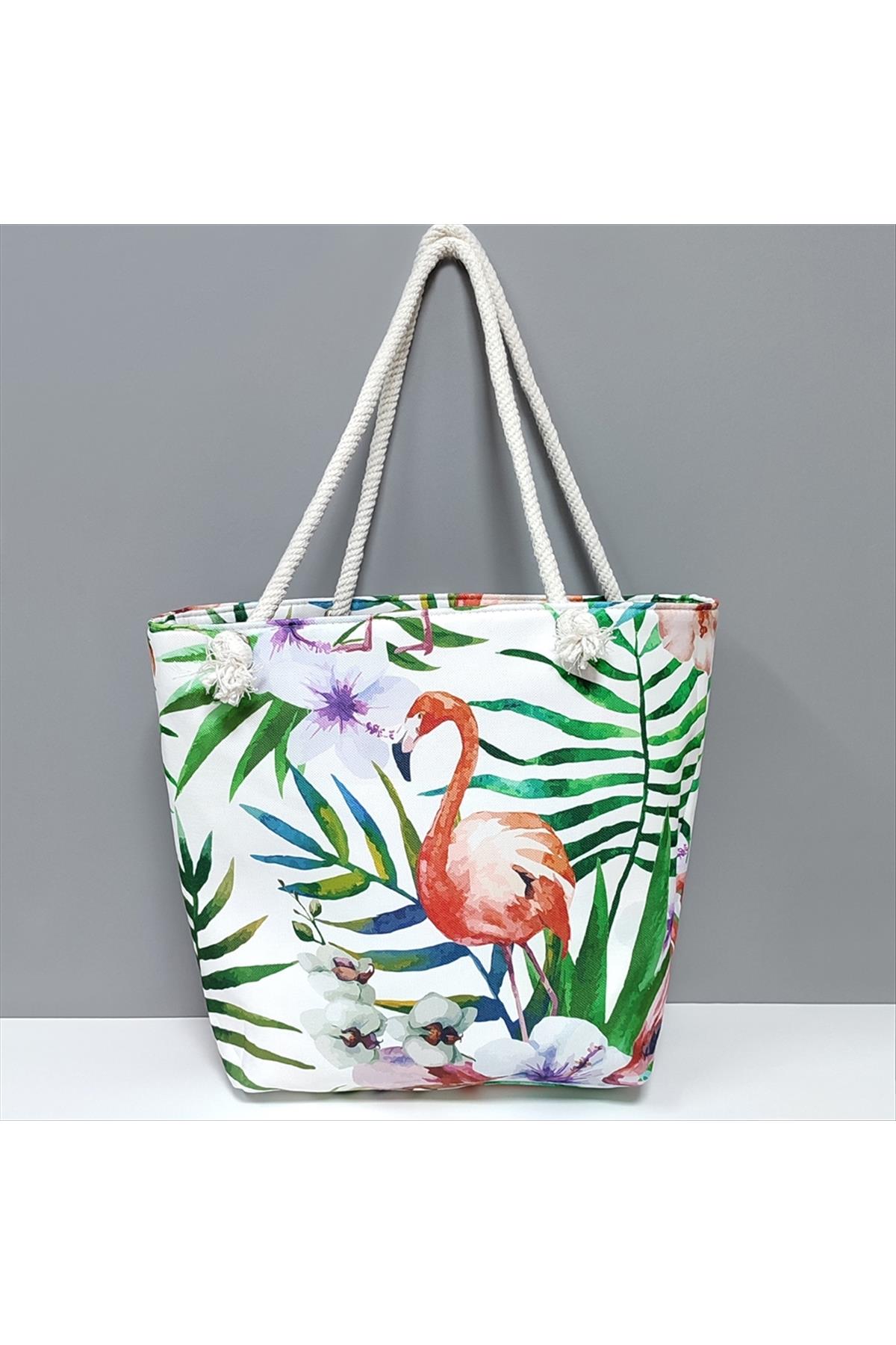 Flamingo Desenli Plaj Çantası