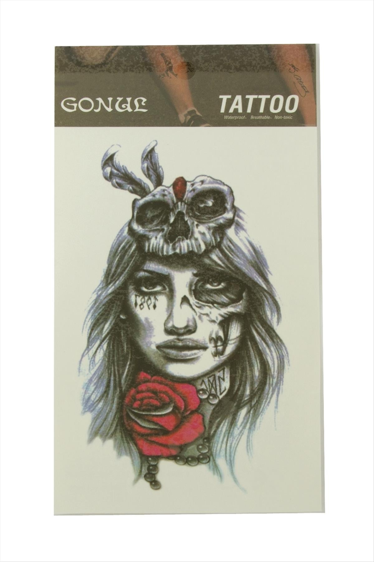 Gül Kuru Kafa Tattoo Dövme Sticker