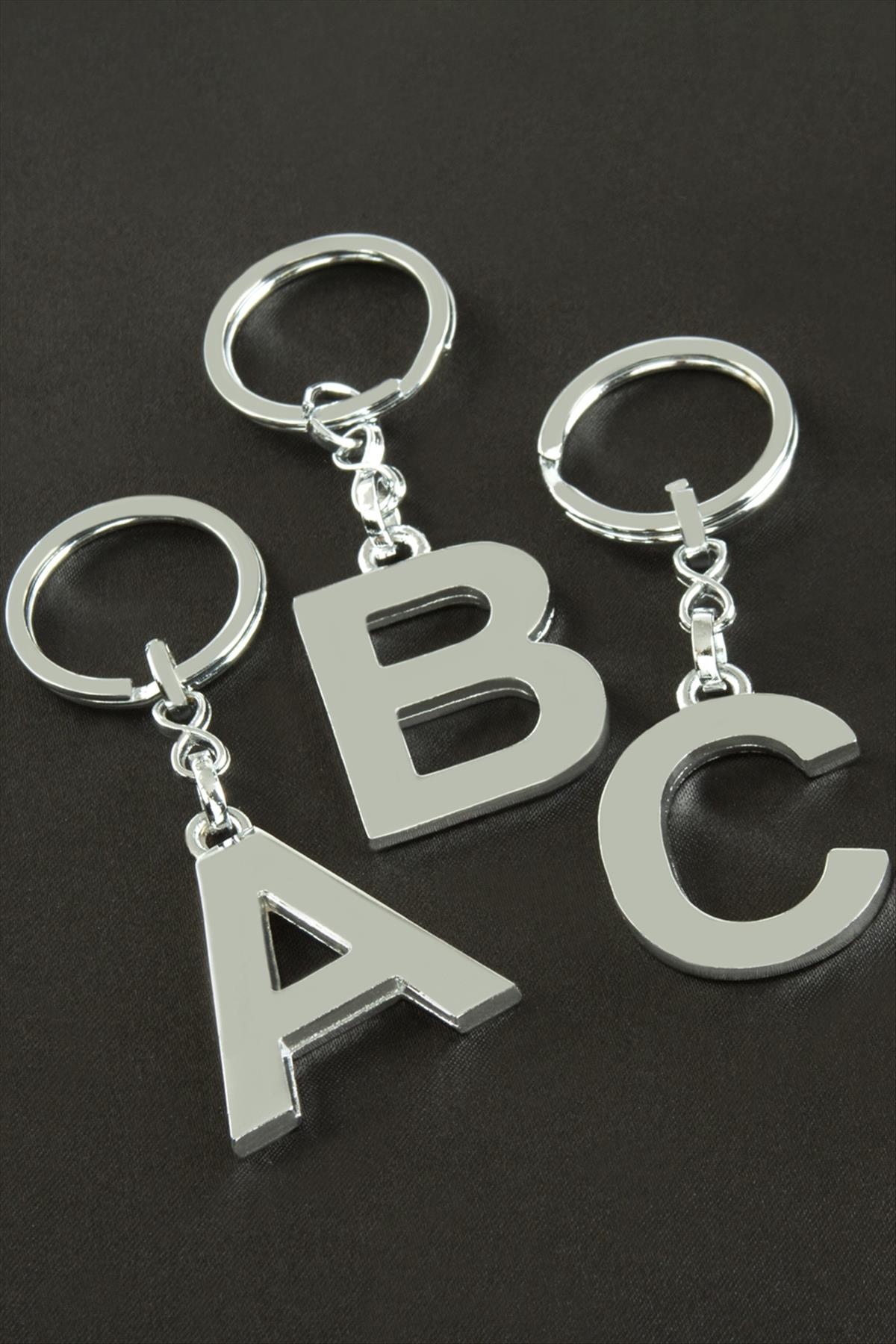 Gümüş Renkli Metal Harf Anahtarlık Standlı 72 Adet