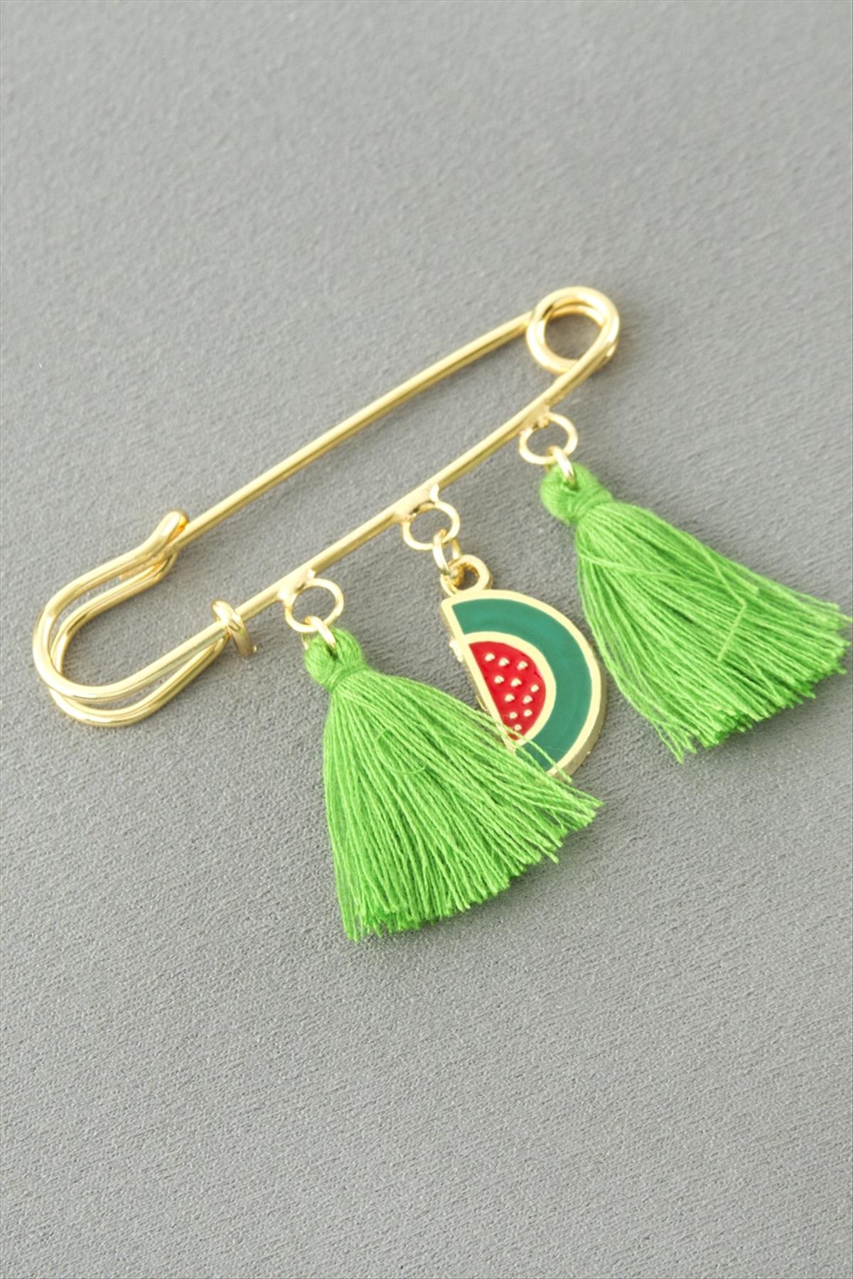 Hilal Karpuz Püsküllü Broş