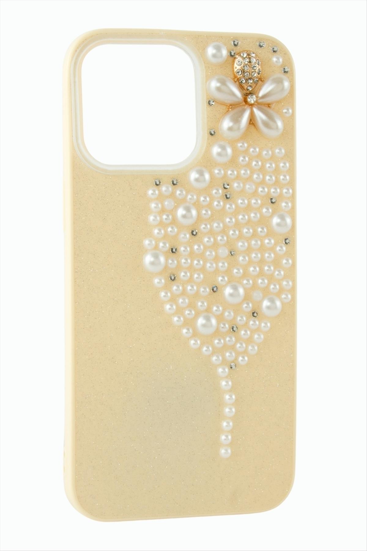 İphone 13 Pro Kelebek İnci Taşlı Kapak Kılıf