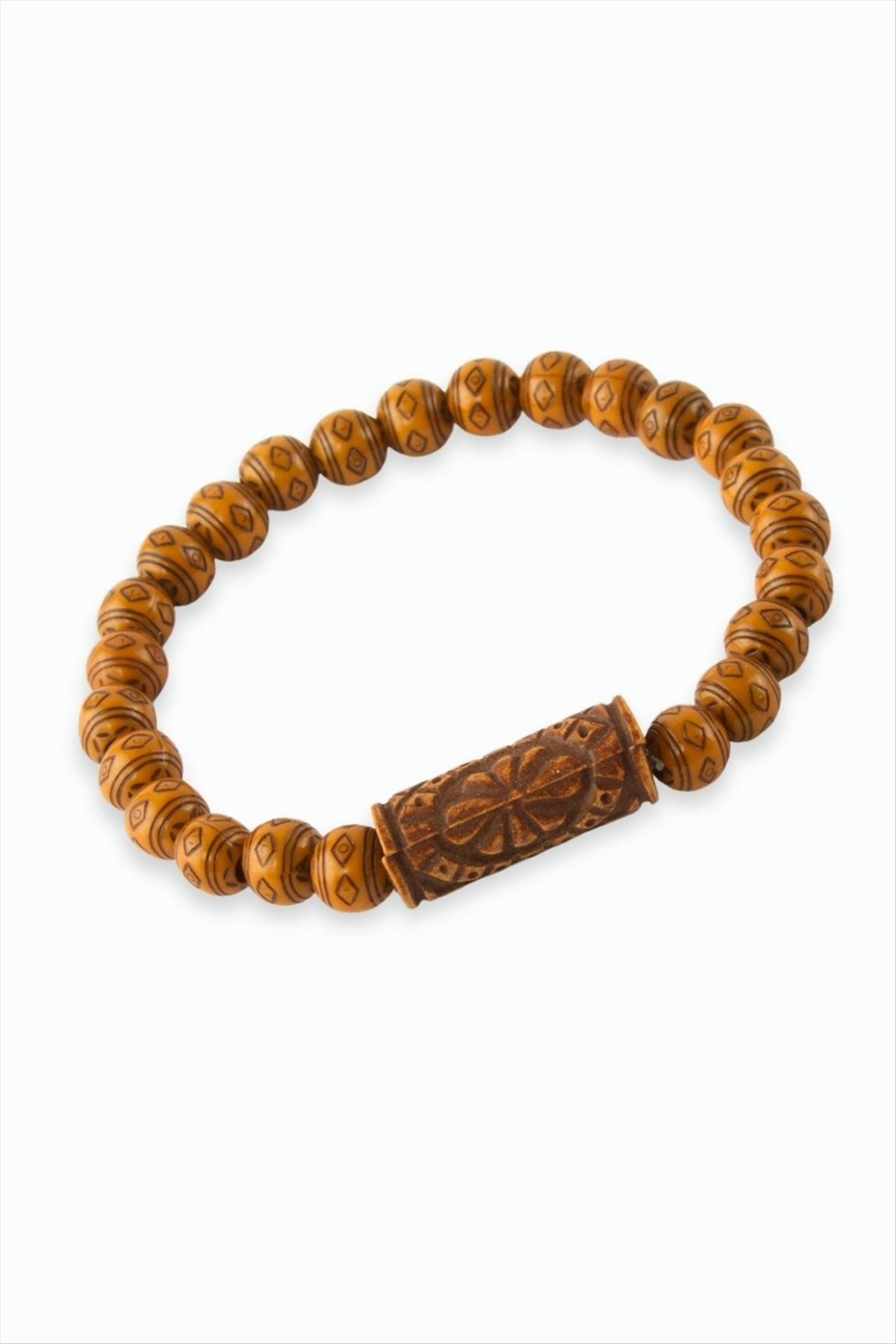 İşlemeli Bambu Ahşap Bileklik 8 mm