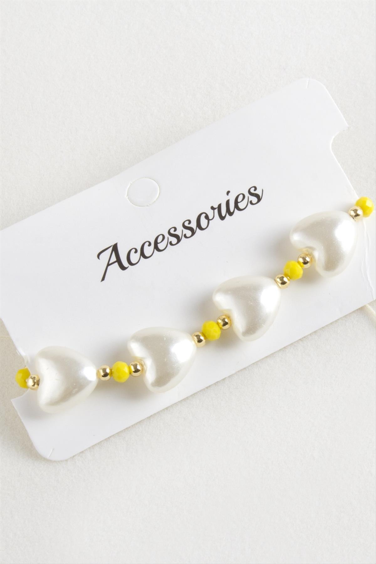 Kalp İnci Kristal Makrome İp Bileklik