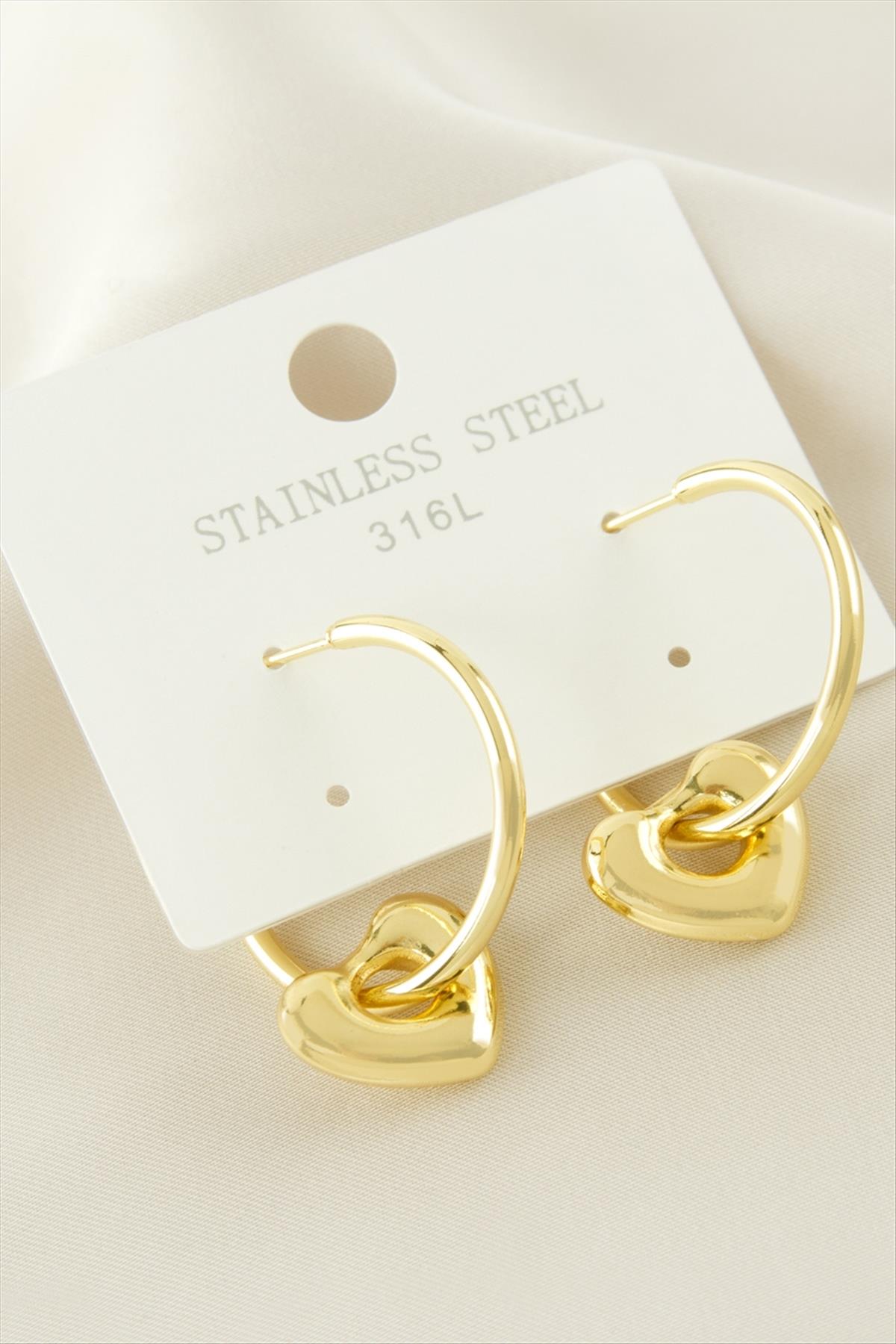 Kalp Lüks Çelik Küpe