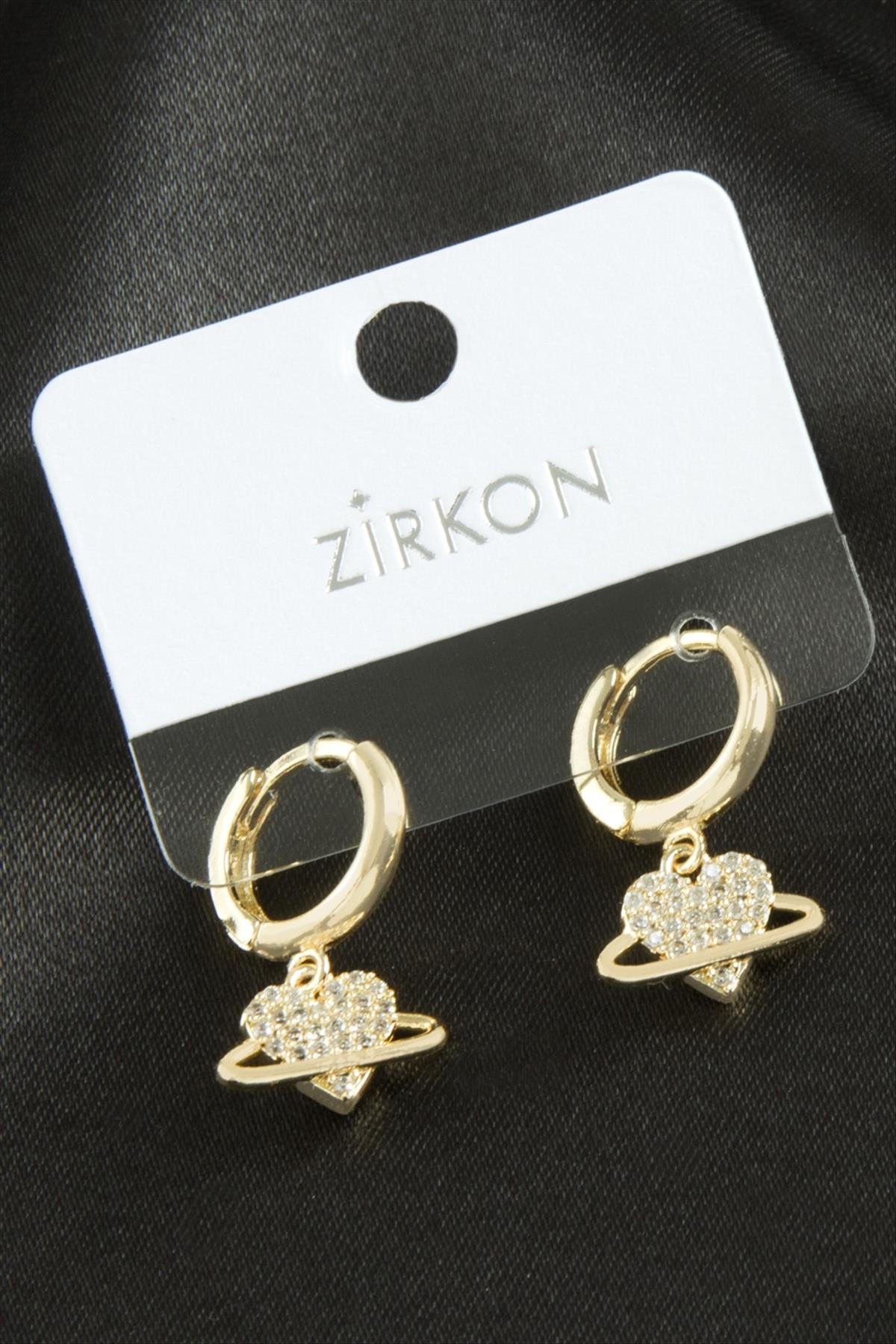 Kalp Zirkon Taşlı Küpe