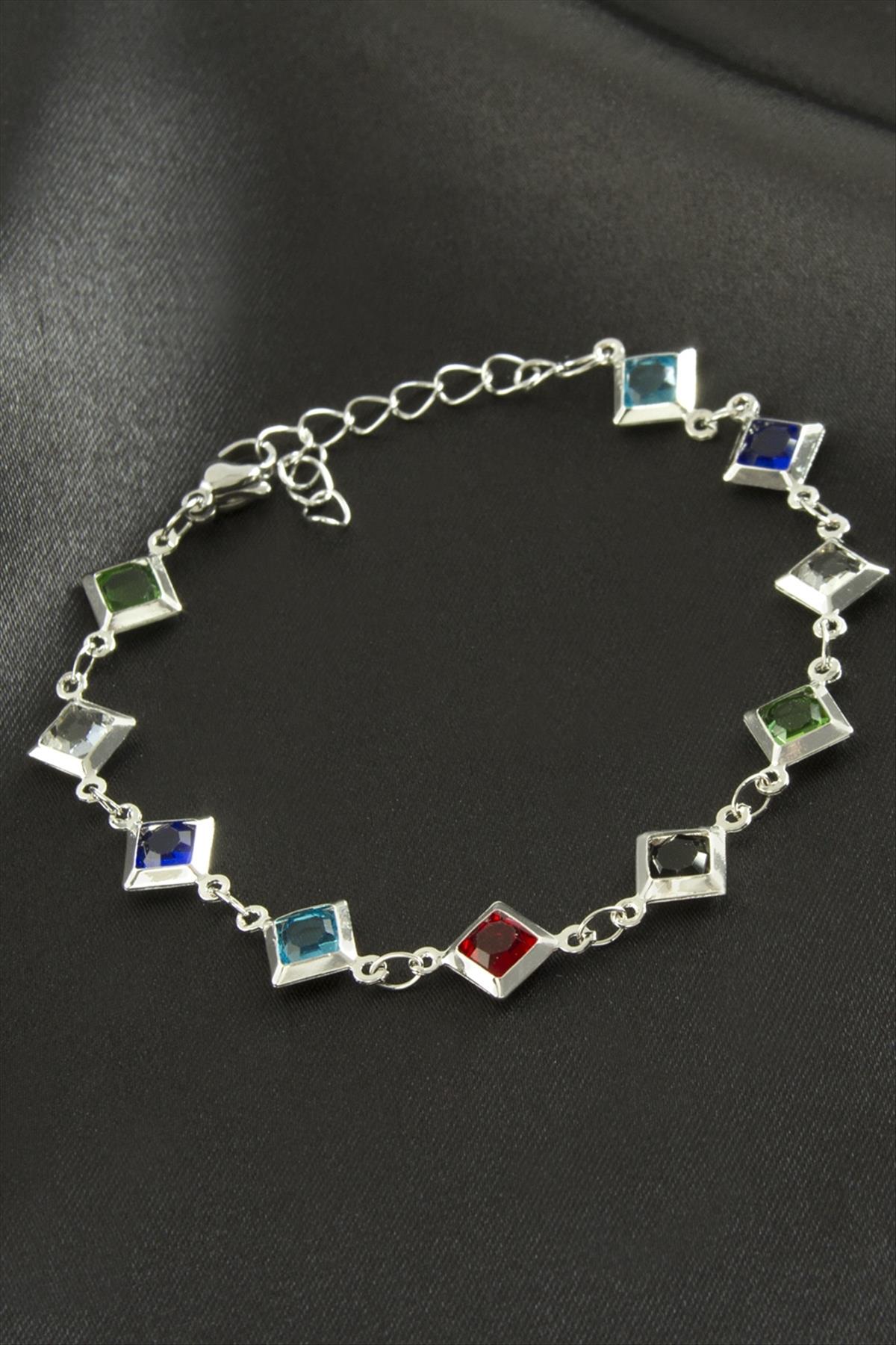 Kare Kristal Taşlı Çelik Bileklik