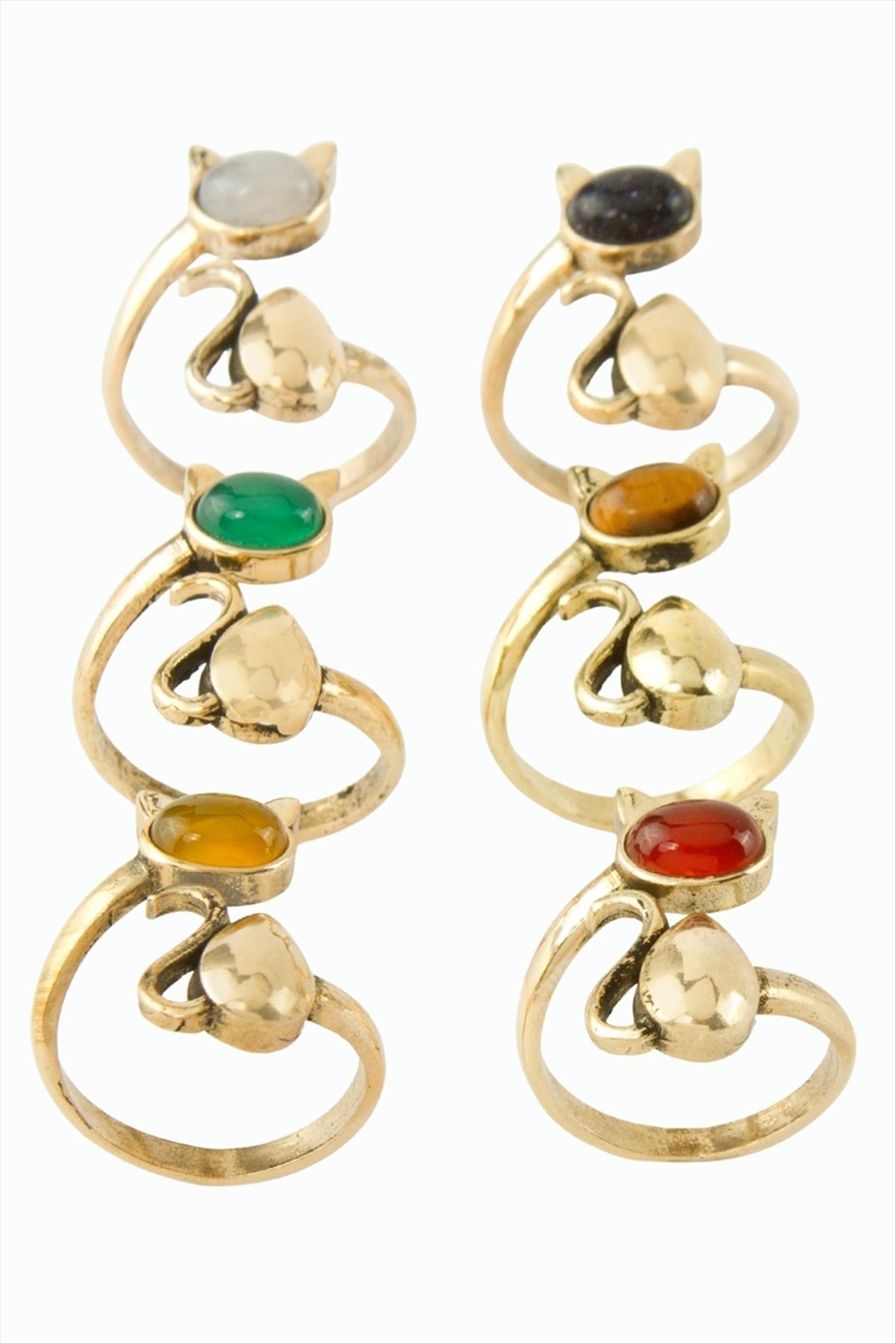 Kedi Doğaltaşlı Otantik Yüzük